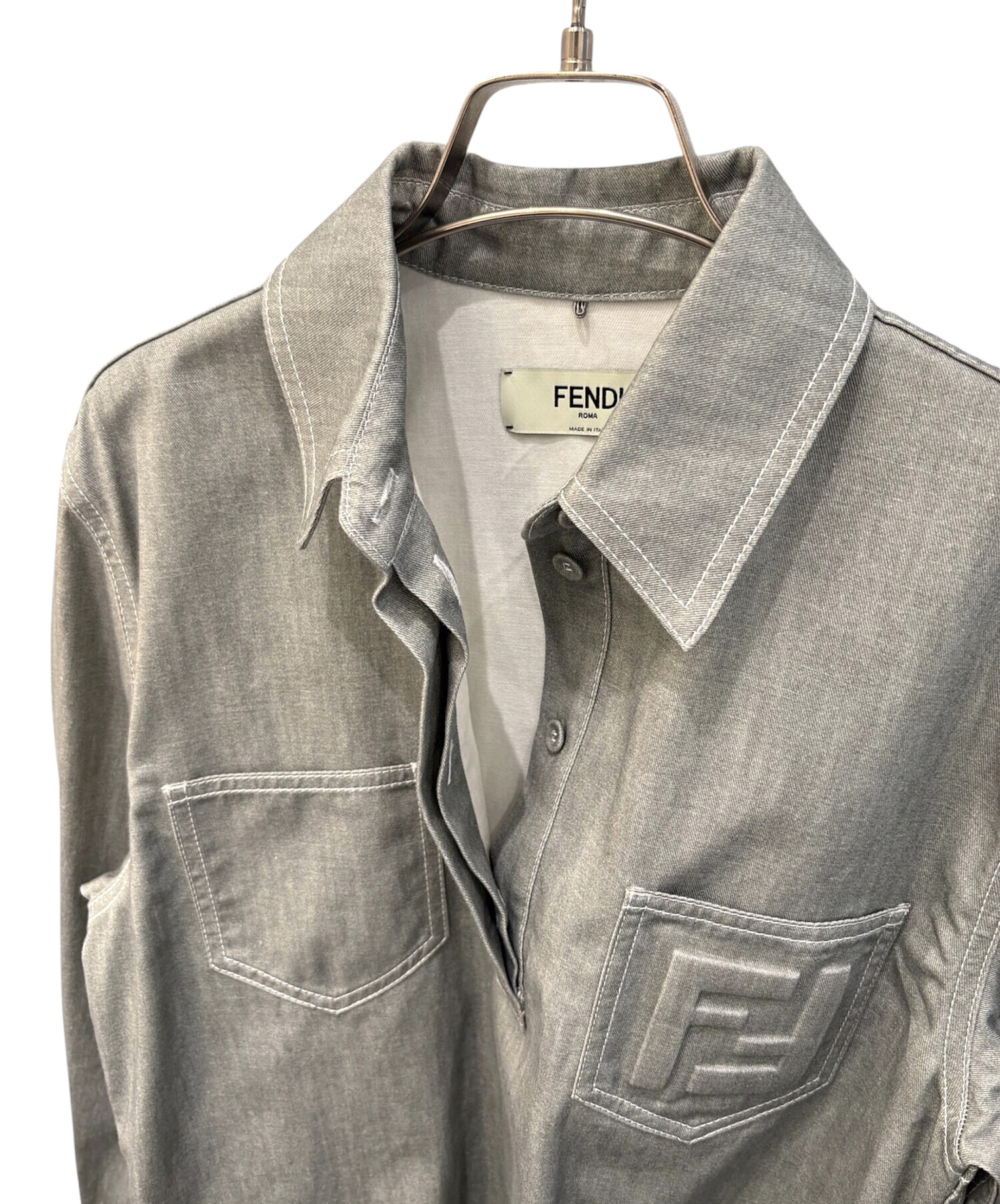 FENDI ロゴ入り襟 プルオーバー 50 中古・古着通販】FENDI (フェンディ) FFロゴプルオーバーシャツ グレー