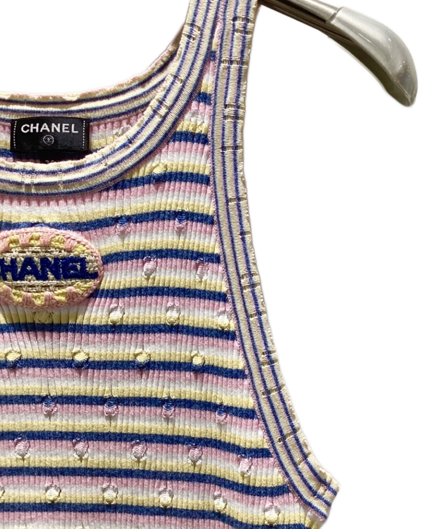 【専用】CHANEL★ボーダータンクトップ★1990s★コットン★ココマーク 中古・古着通販】CHANEL (シャネル) ロゴワッペンボーダータンクトップ