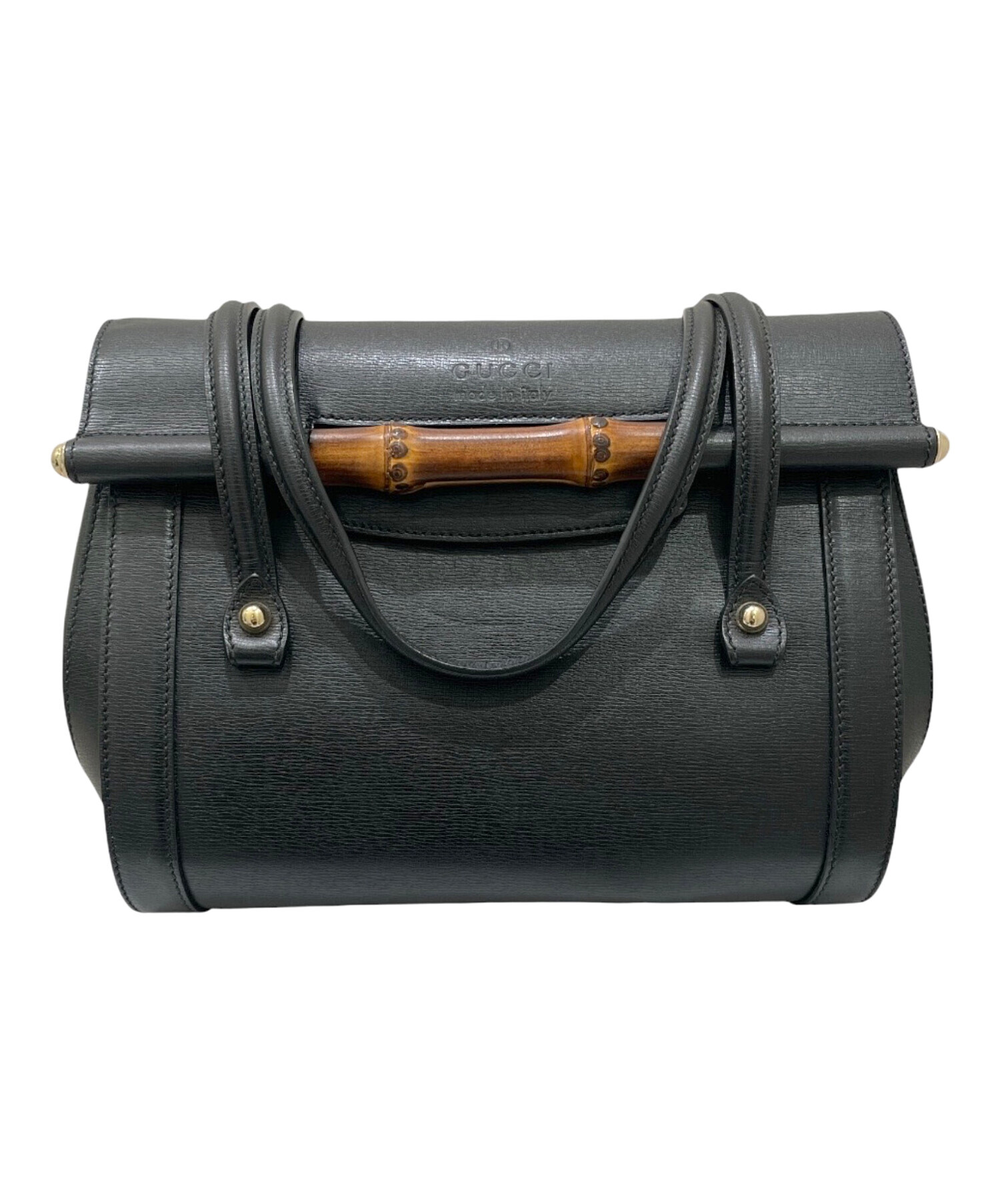 良品 グッチ ヴィンテージ バンブーハンドル レザー ハンドバッグ ブラック 中古・古着通販】GUCCI (グッチ) バンブーハンドバッグ ブラック