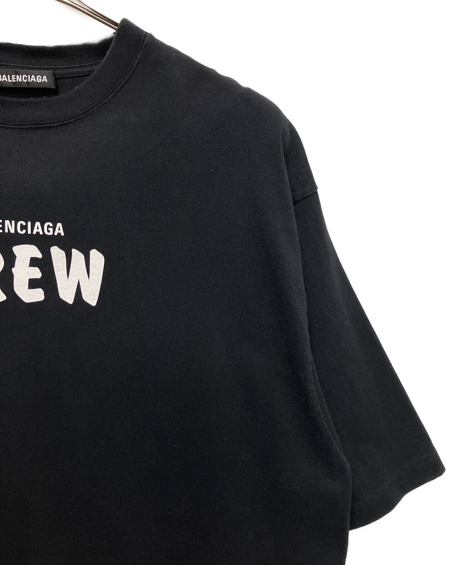バレンシアガ　Tシャツ　CREW balenciaga ブラック 中古・古着通販】BALENCIAGA (バレンシアガ) CREWロゴプリントTシャツ