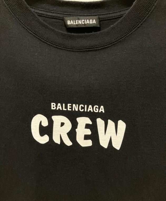 バレンシアガ　Tシャツ　CREW balenciaga ブラック 中古・古着通販】BALENCIAGA (バレンシアガ) CREWロゴプリントTシャツ