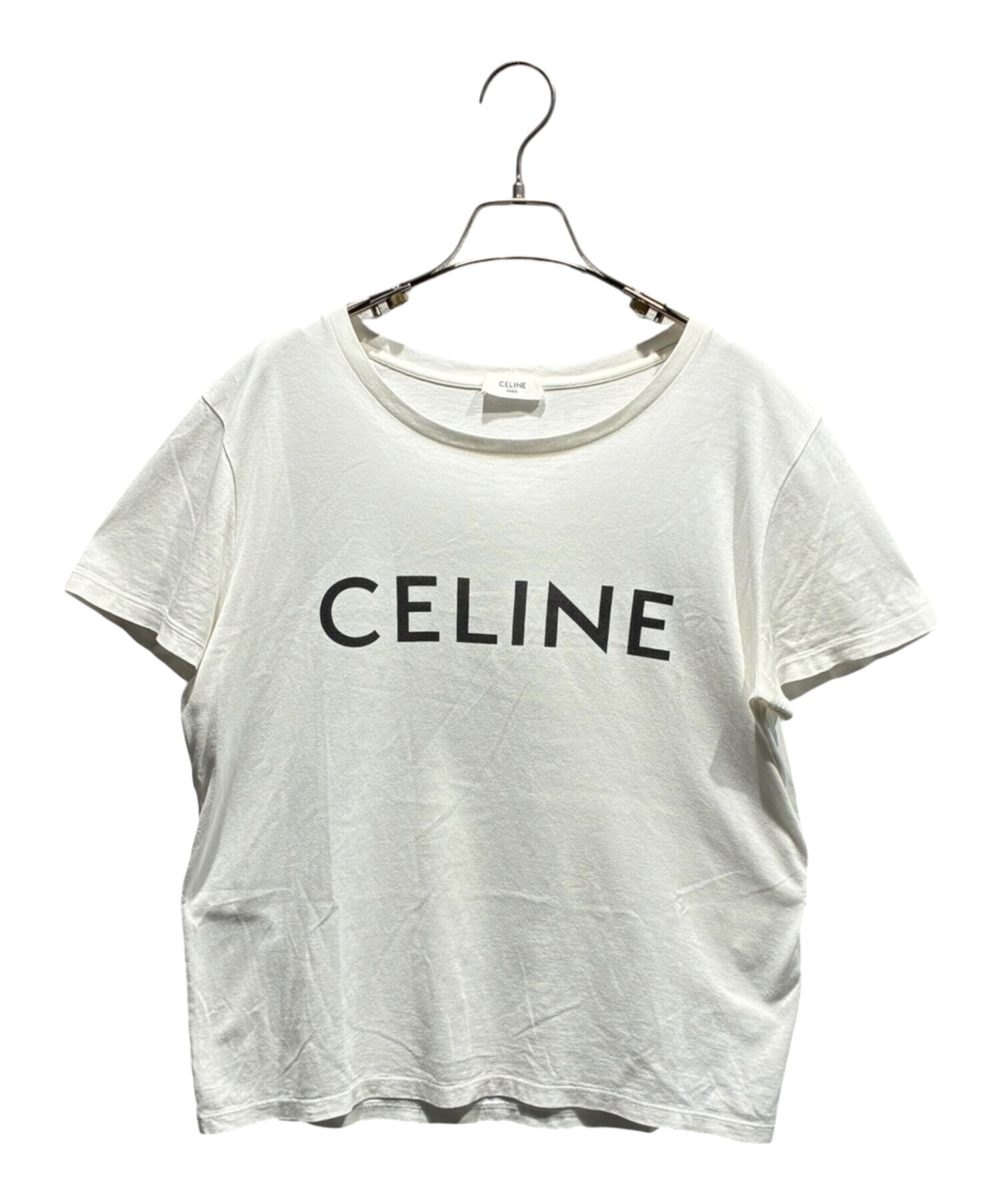 CELINE ロゴプリント Tシャツ ホワイト Lサイズ 中古・古着通販】CELINE (セリーヌ) ロゴTシャツ ホワイト サイズ:L