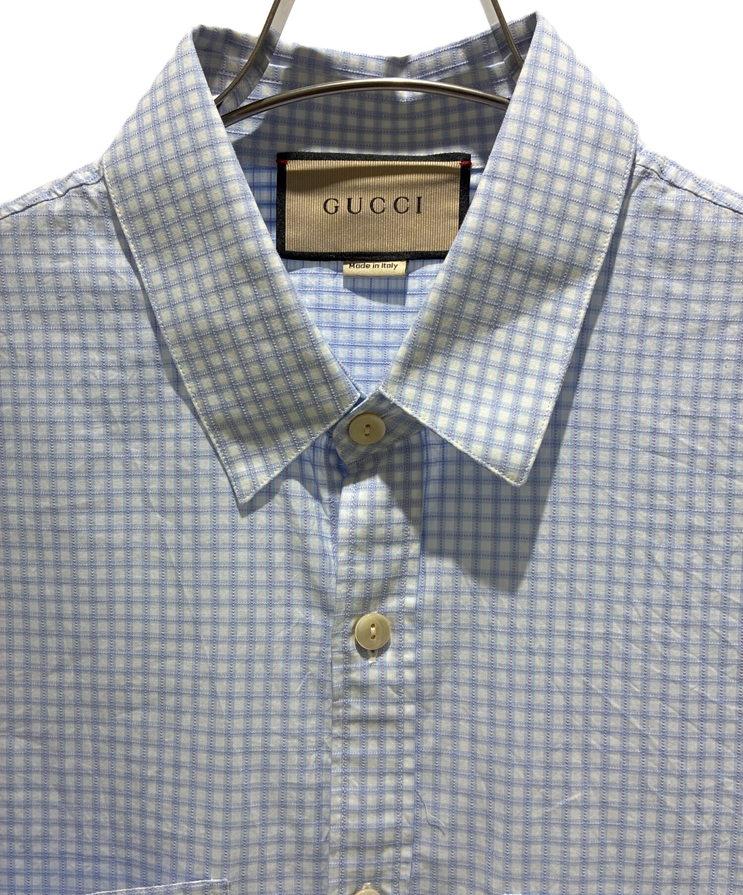 中古・古着通販】GUCCI (グッチ) ベアワッペンギンガムチェックシャツ
