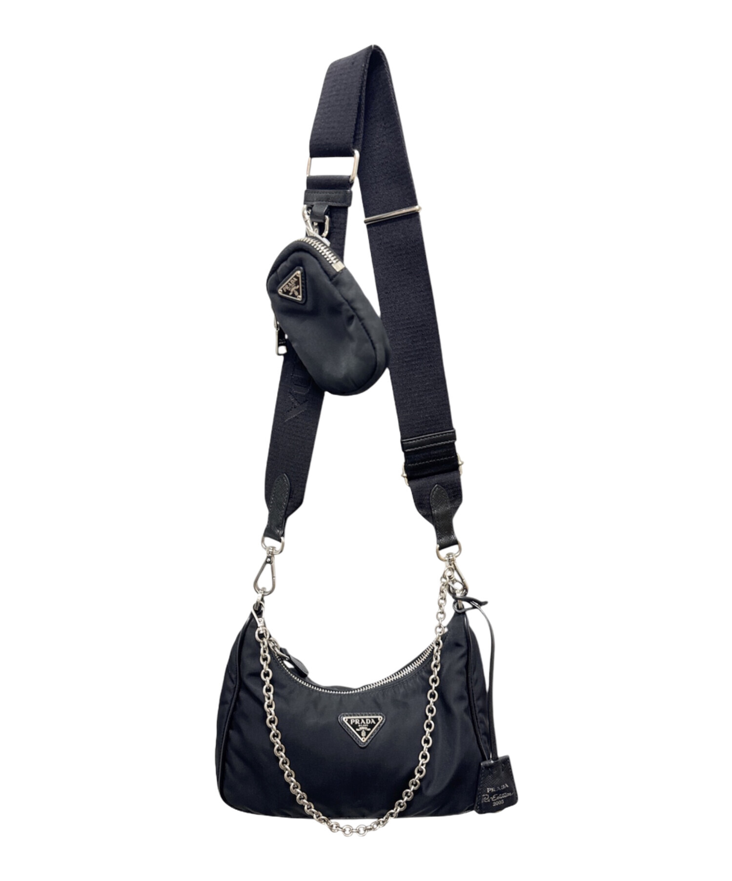 中古・古着通販】PRADA (プラダ) ナイロンショルダーバッグ ブラック 中古・古着通販】PRADA (プラダ) ナイロンショルダーバッグ ブラック