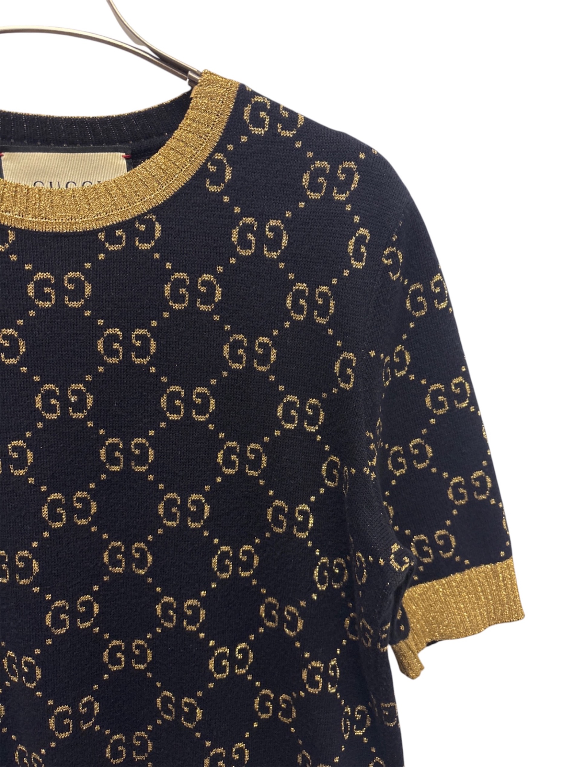 美品 GUCCI グッチ コットンラメ GGロゴ 半袖ニットワンピース L 美品 GUCCI グッチ コットンラメ GGロゴ 半袖ニットワンピース L 中古