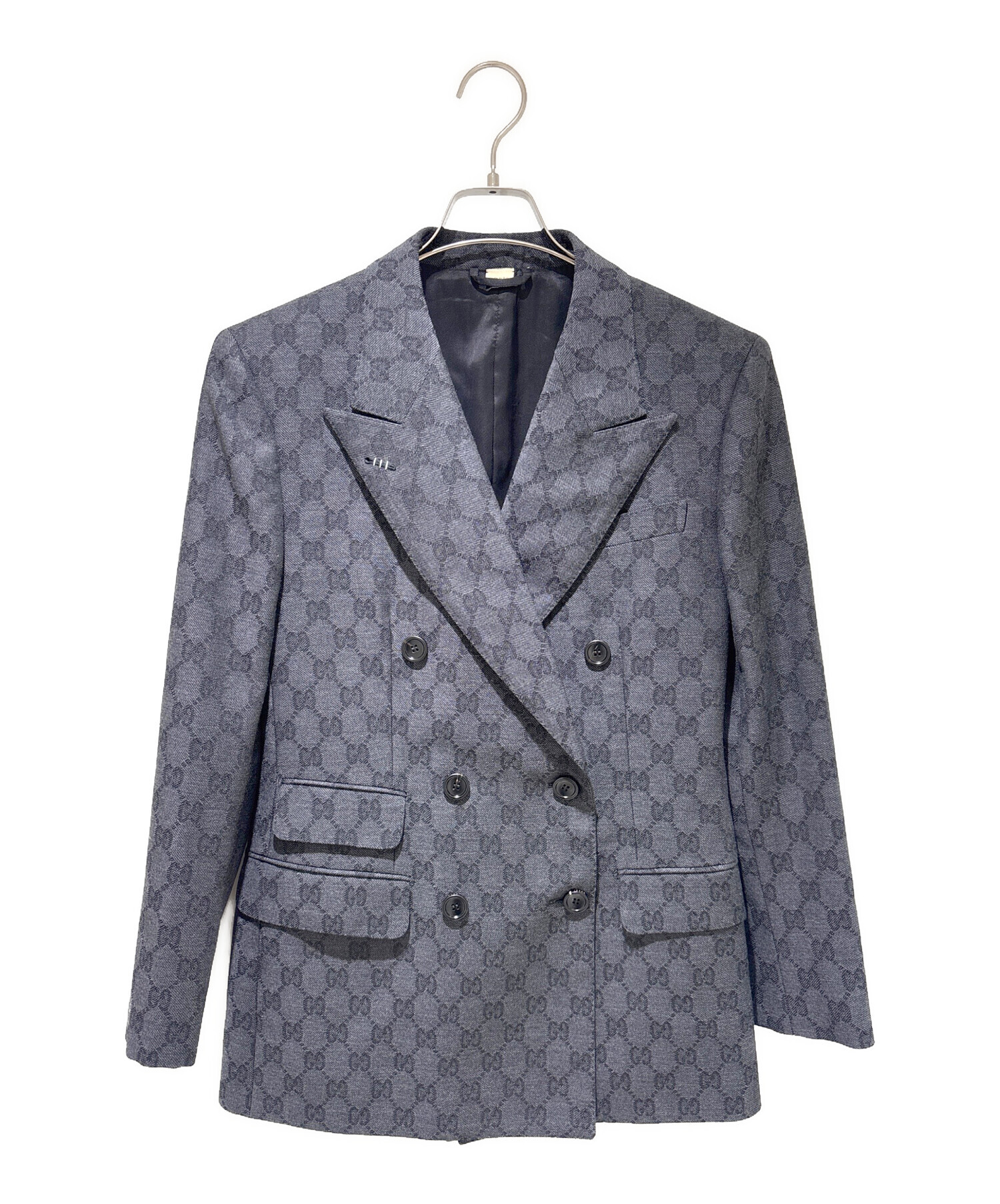 GUCCI グッチ テーラードジャケット ダブル ヘリンボーン ウール混 44 中古・古着通販】GUCCI (グッチ) GGウール ジャカード ダブル