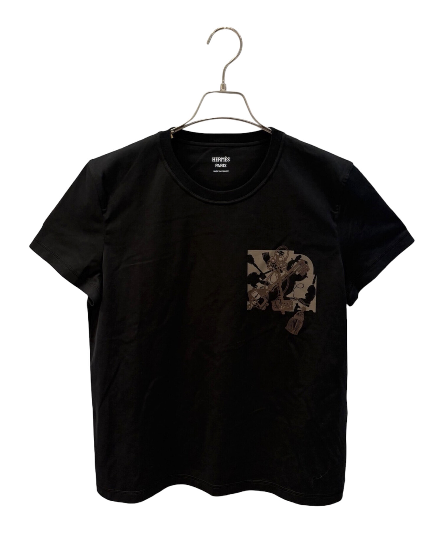 HERMES カルトゥッシュモール　ブラック 半袖Tシャツ ロゴ刺繍 中古・古着通販】HERMES (エルメス) カルトゥッシュ/半袖Tシャツ