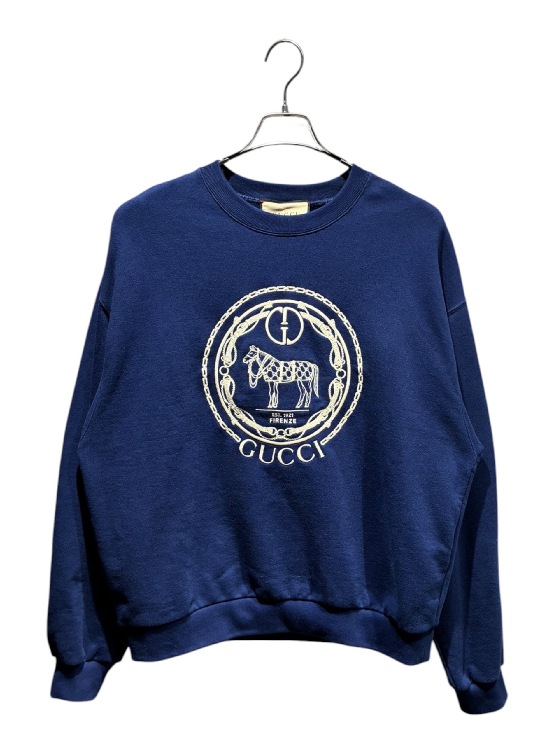 中古・古着通販】GUCCI (グッチ) ホースロゴ刺繍スウェット ブルー