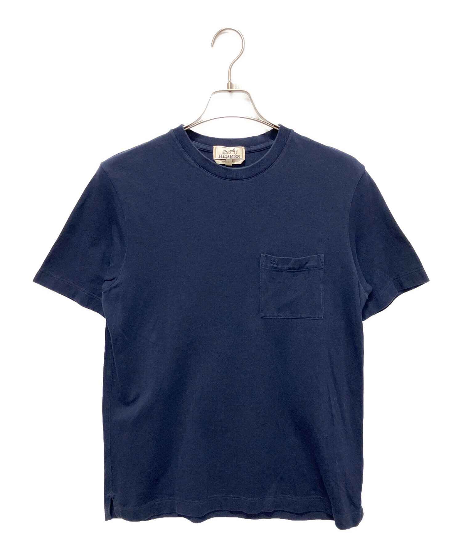 美品　HERMES 刺繍入りポケット Tシャツ　ブルー　38 中古・古着通販】HERMES (エルメス) H刺繍ポケットTシャツ ネイビー