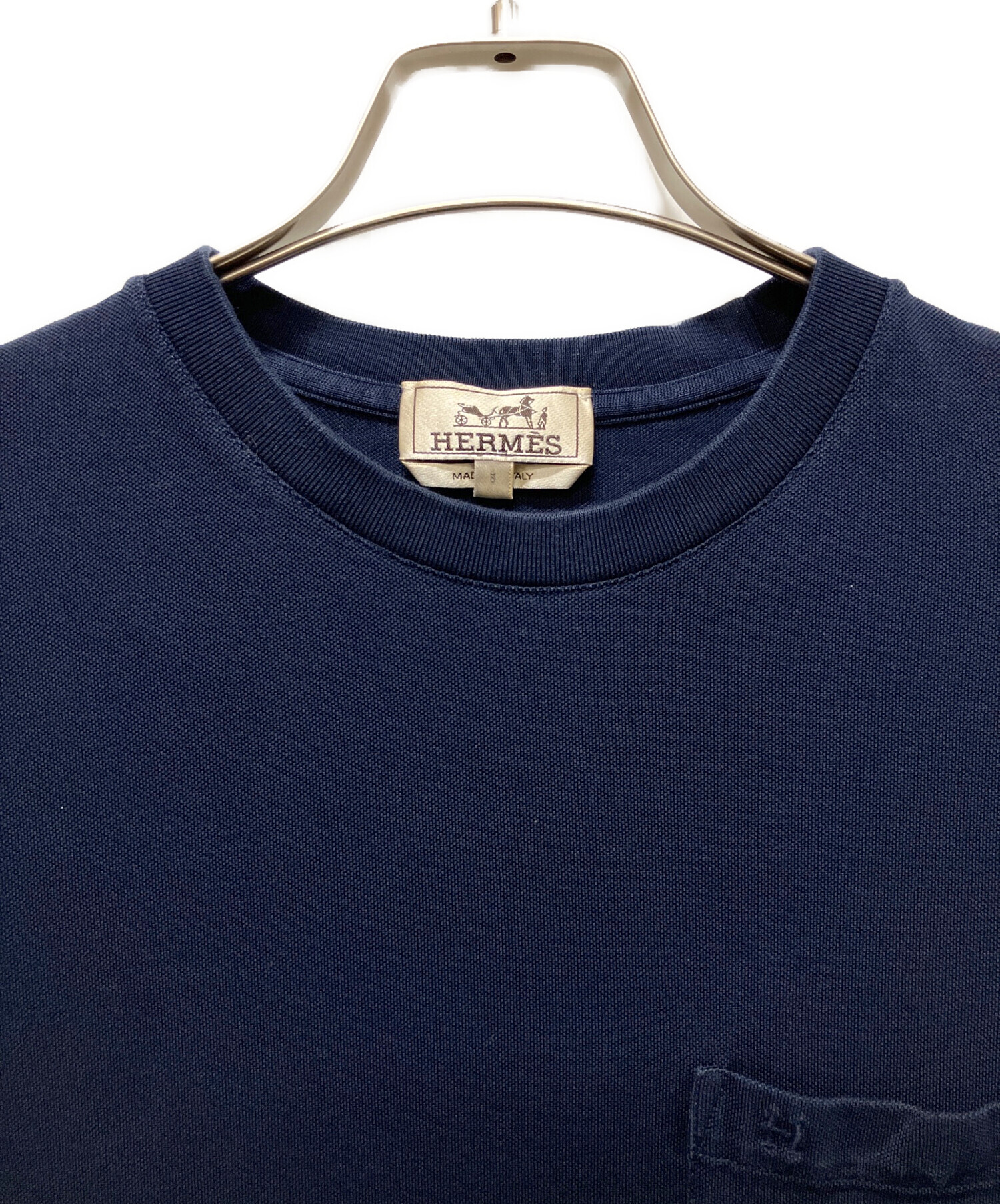 美品　HERMES 刺繍入りポケット Tシャツ　ブルー　38 中古・古着通販】HERMES (エルメス) H刺繍ポケットTシャツ ネイビー