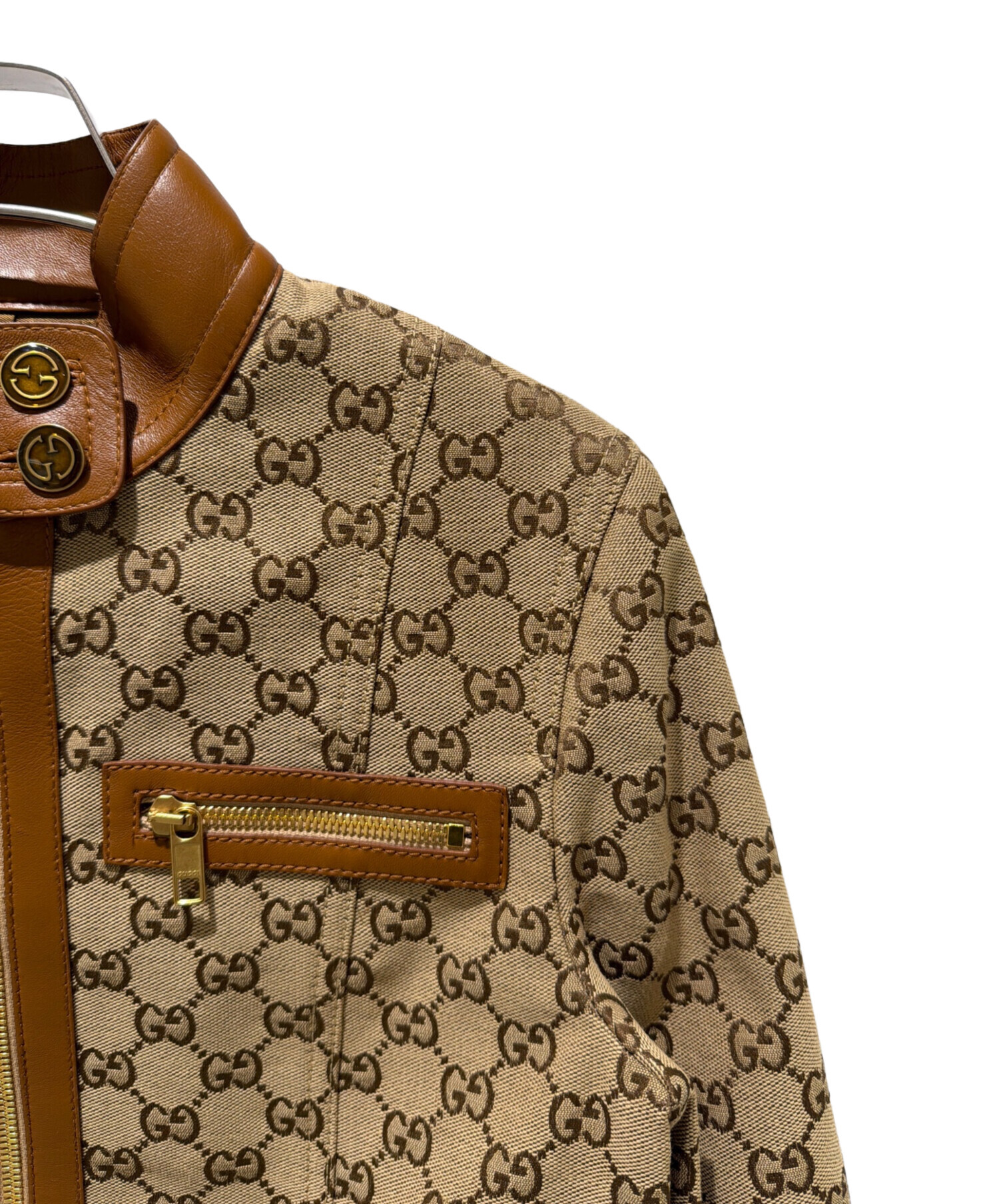 中古・古着通販】GUCCI (グッチ) Leather-Trimmed GG Canvas/レザー