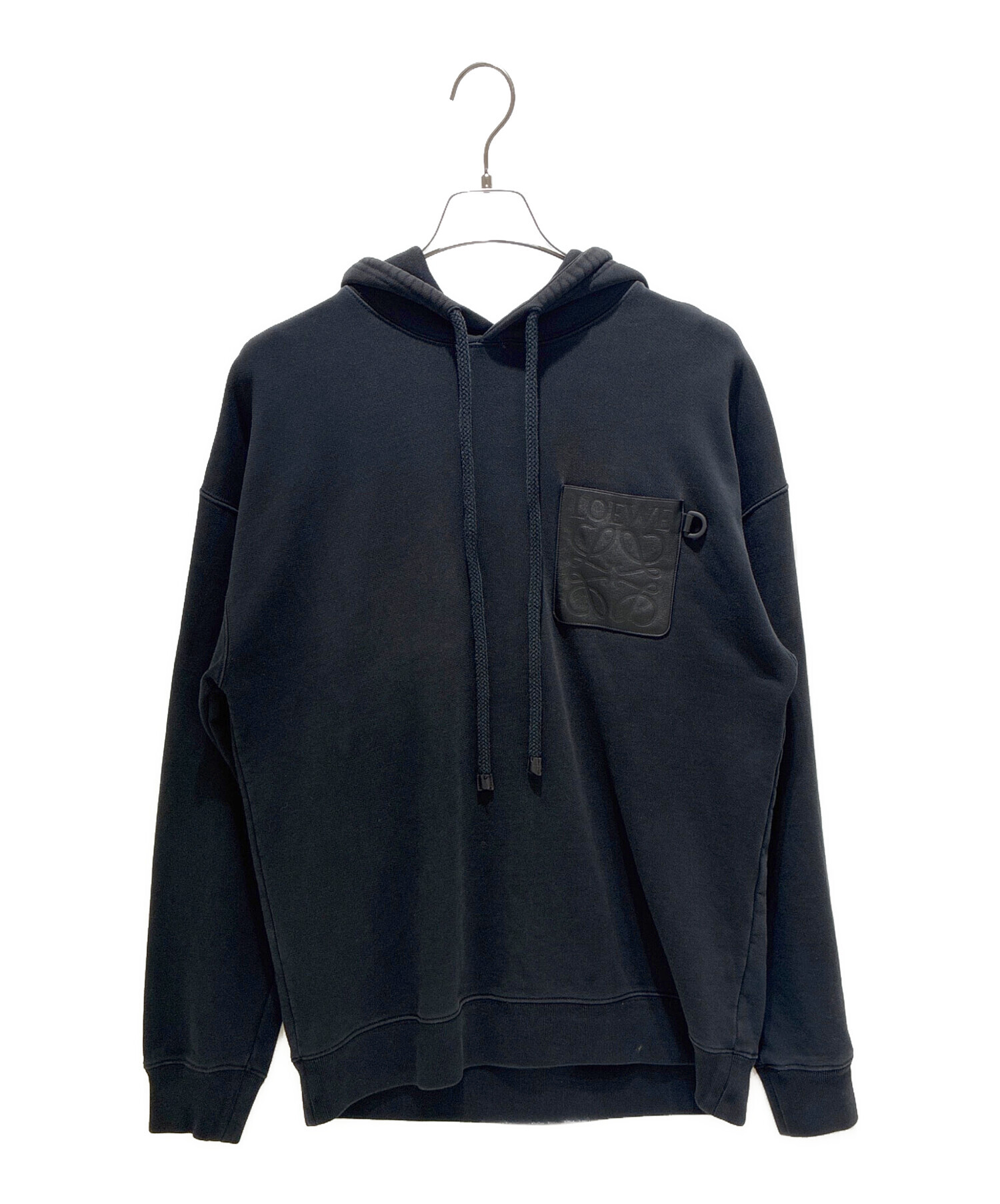 LOEWE ロエベ アナグラム レザーパッチ パーカー ブラック L ブラック 中古・古着通販】LOEWE (ロエベ) Anagram Leather Patch Hoodie