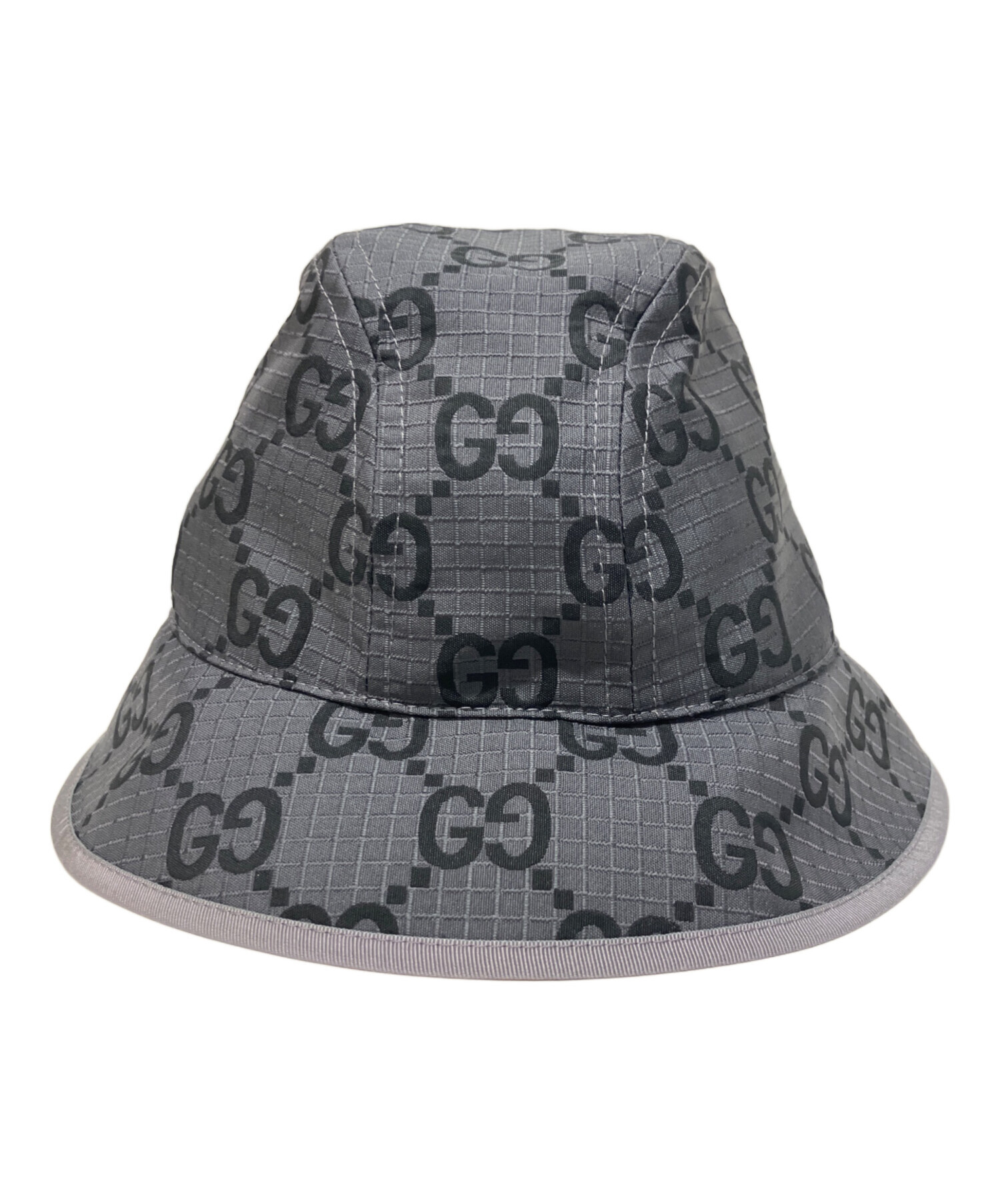 GUCCI GGパターン バケットハット ブラック グレー メタルプレート 美品 中古・古着通販】GUCCI (グッチ) GGバケットハット グレー サイズ:M