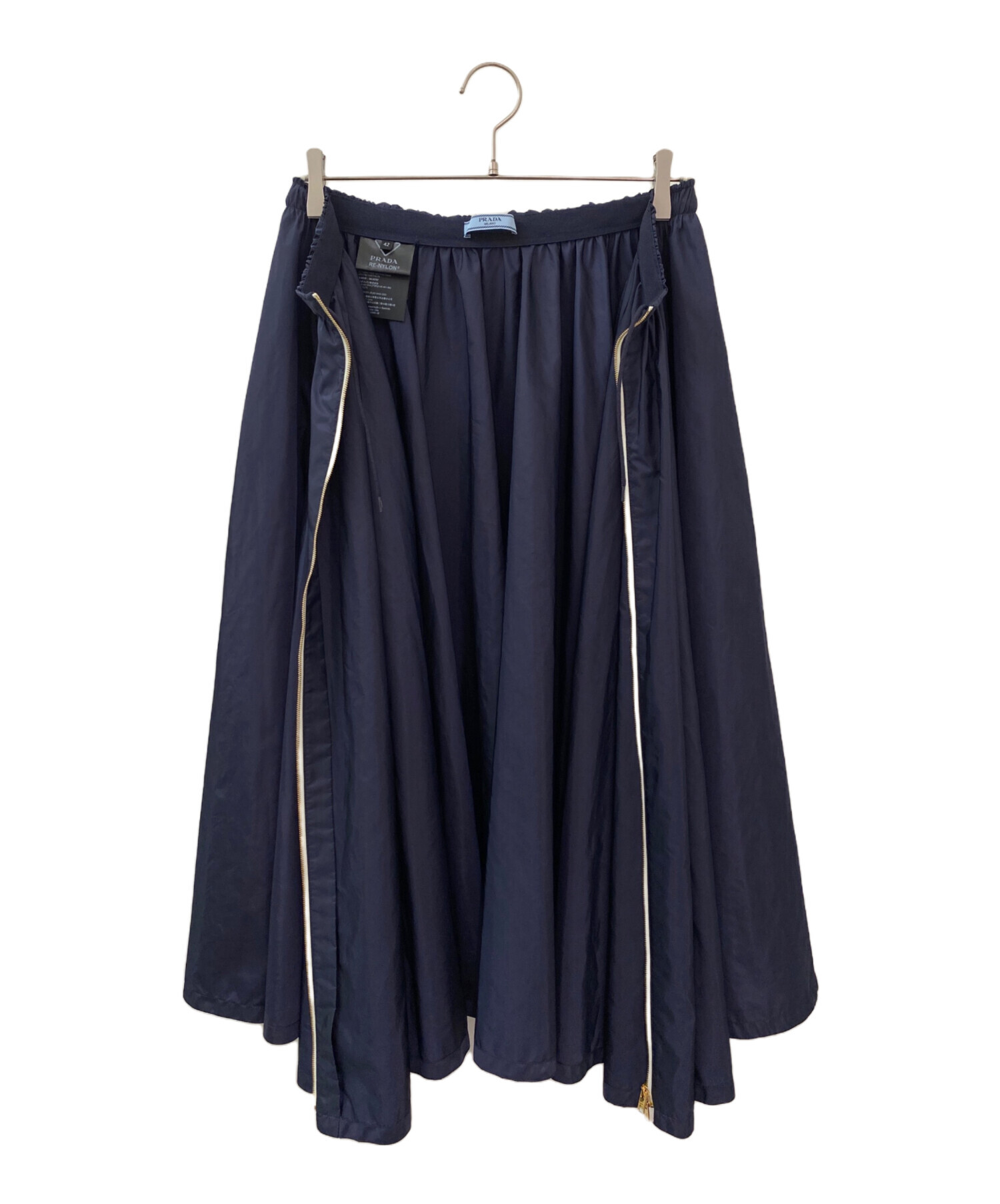 PRADA ネイビー プリーツスカート 42 中古・古着通販】PRADA (プラダ) ロングスカート ネイビー サイズ:42