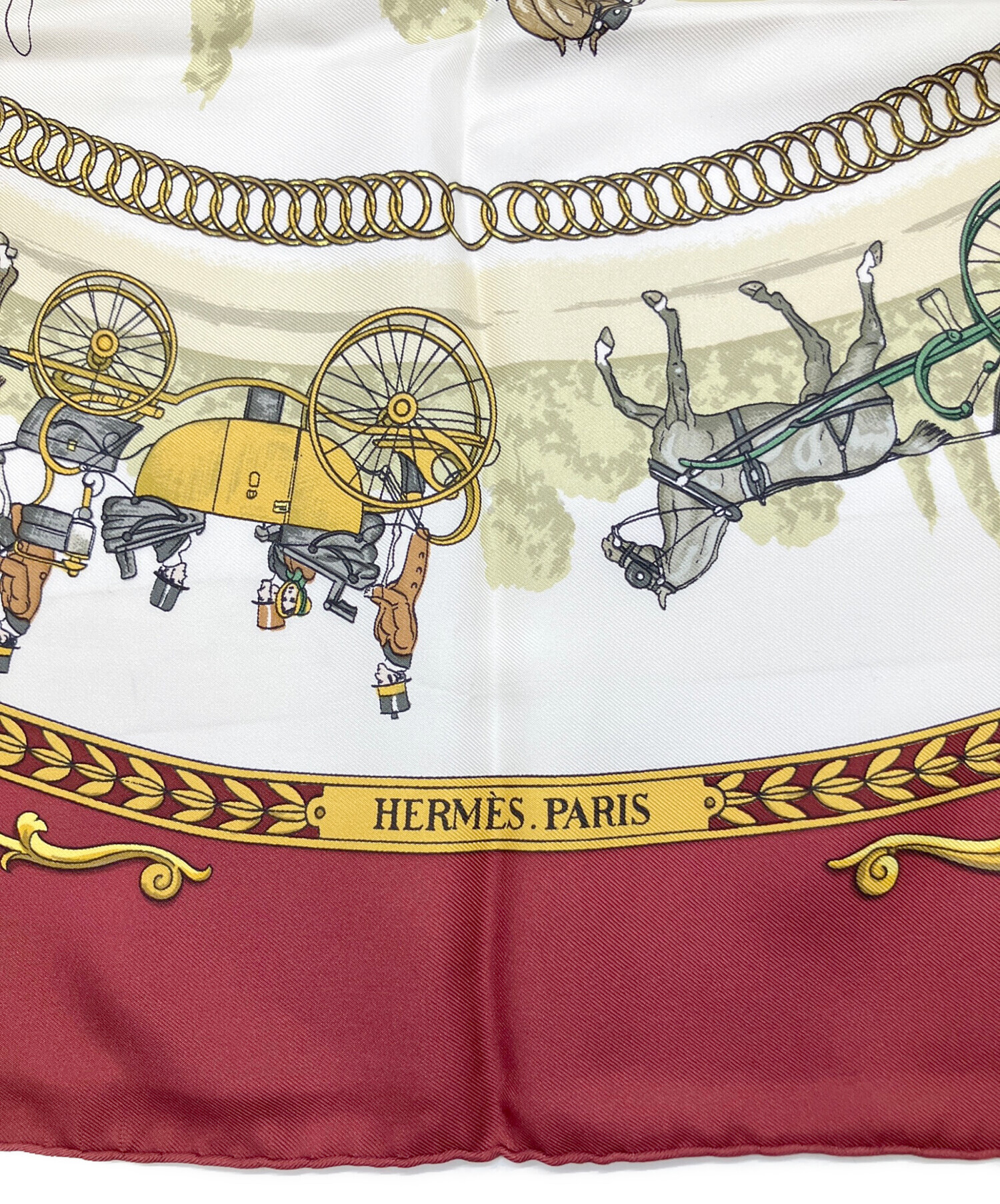 gigisan☆HERMESロンシャンへの散歩道カレ90未使用品 中古・古着通販】HERMES (エルメス) カレ90/ロンシャンへの散歩 レッド
