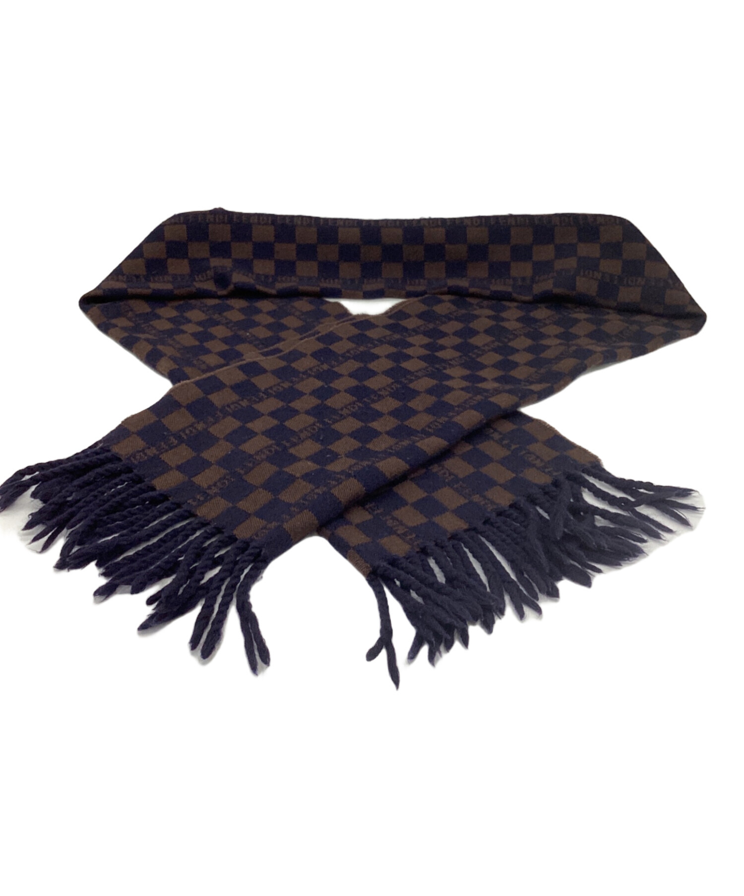 FENDI ロゴ入り マフラー ネイビー/ブラウン 中古・古着通販FENDI