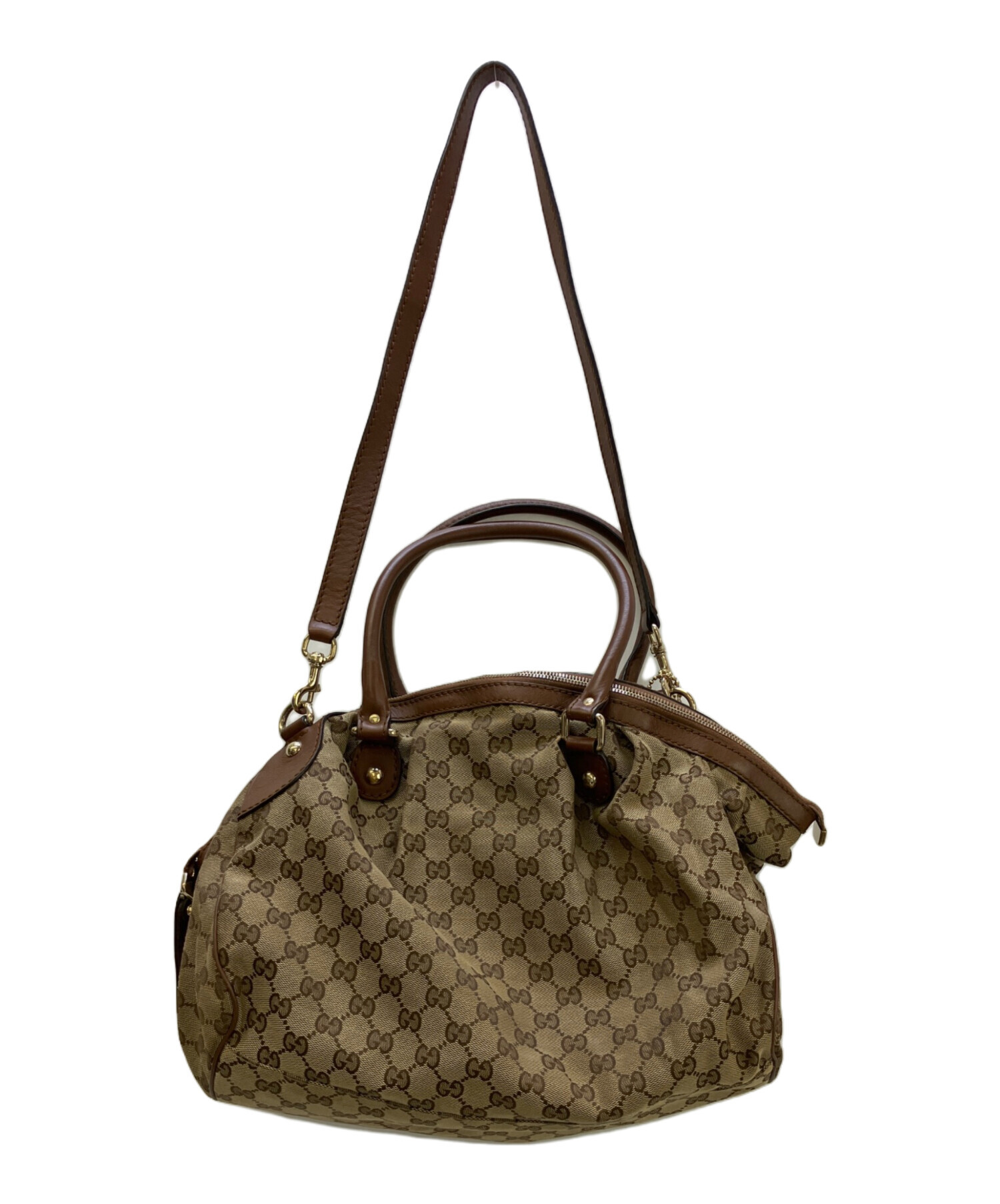 GUCCI グッチ 2way ハンドバッグ スーキー　シマレザー GG ブラウン 中古・古着通販】GUCCI (グッチ) 2WAYバッグ GG スーキー ベージュ