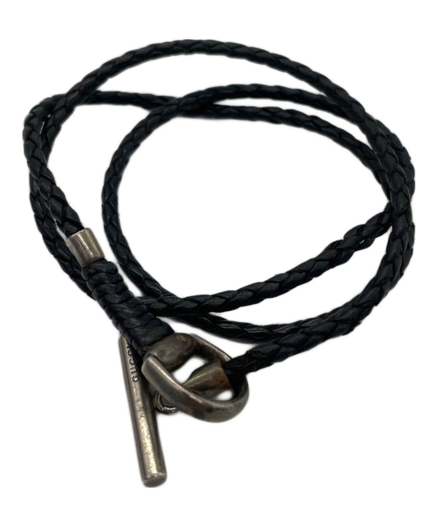GUCCI グッチ レザー編み込み ブレスレット 中古・古着通販】GUCCI (グッチ) レザー編み込みブレスレット ブラック