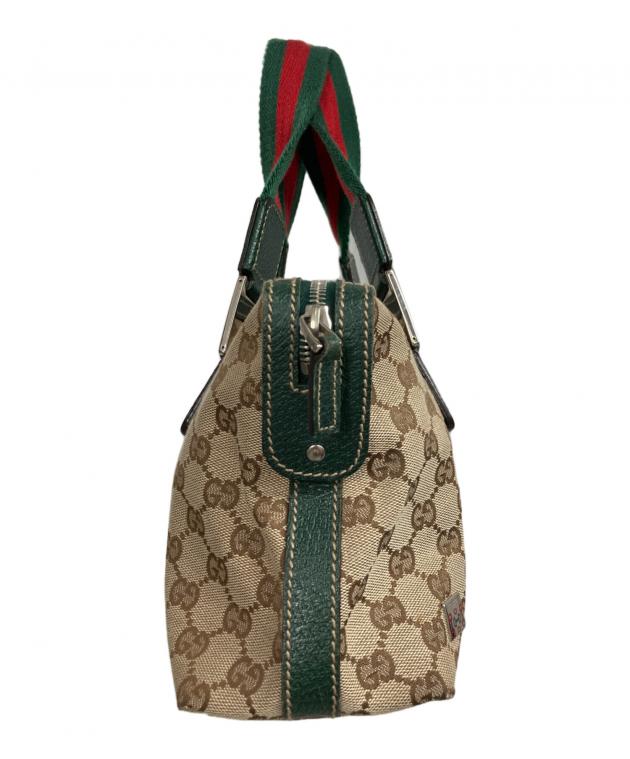 GUCCI GGパターン ハンドバッグ ベージュ/グリーン 中古・古着通販】GUCCI (グッチ) GGキャンパス シェリーライン