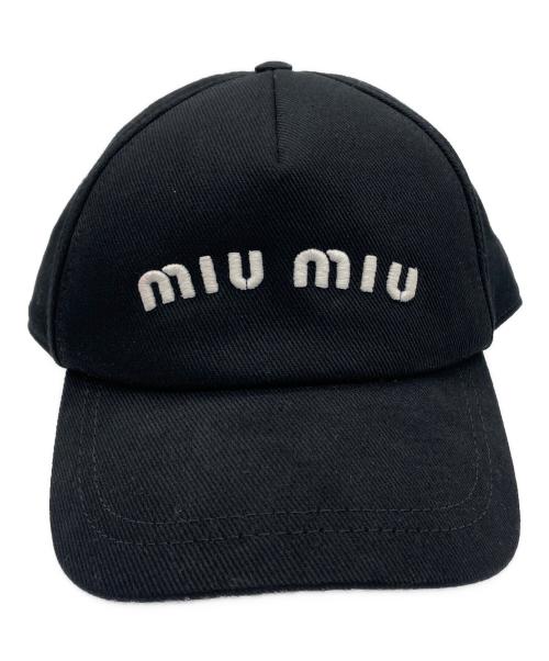 ミュウミュウ　miu miu ブラックデニム ベースボールキャップ　美品 miu miu（ミュウミュウ） ロゴ ブラックデニム ベースボール キャップ
