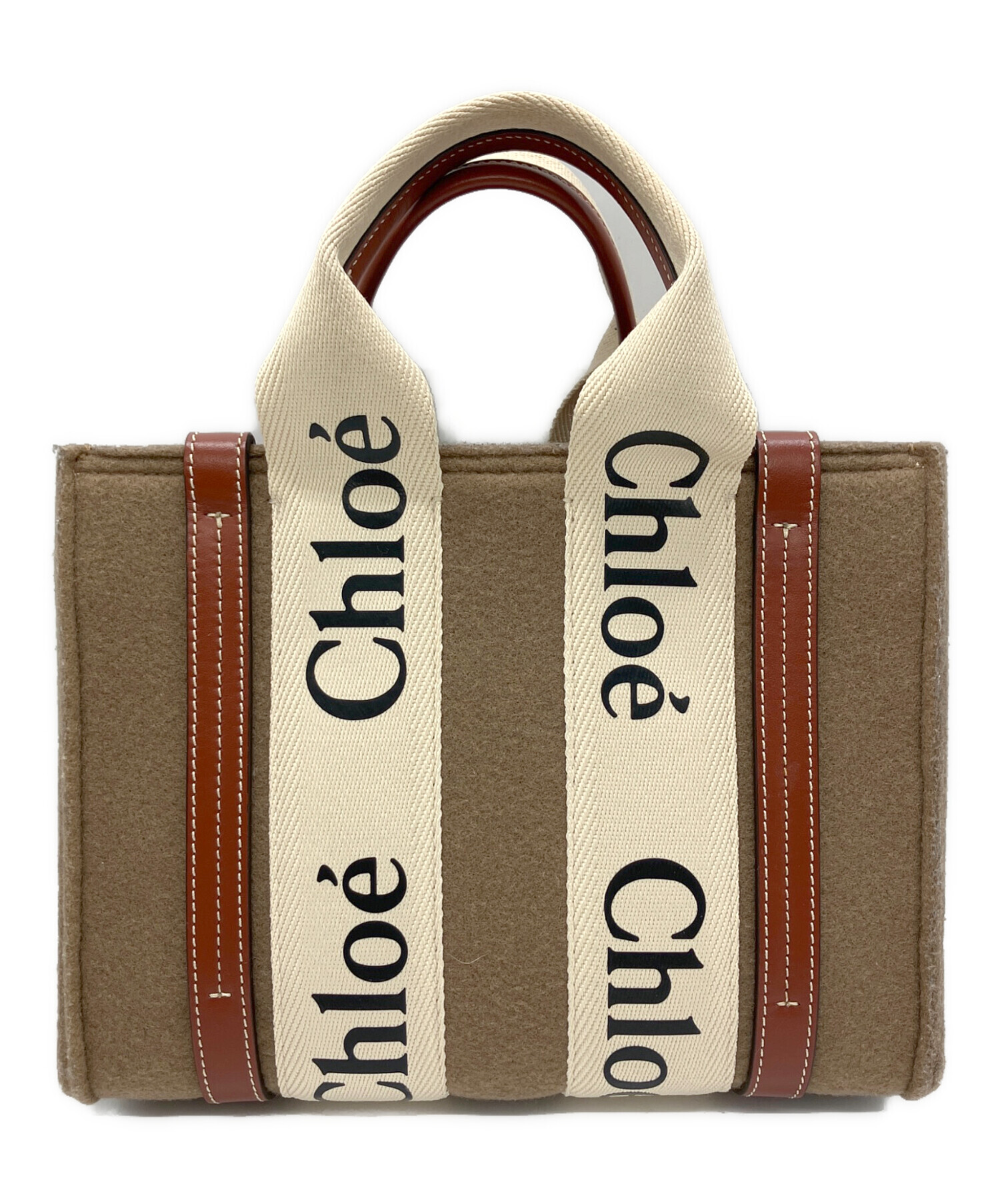 新品同様 Chloe クロエ ウッディスモール フェルト レザーショルダーバッグ 04225765-8 レッド レディース 古着 中古 USED Chloe（クロエ） バッグ レディース リネン製Woody スモールトート