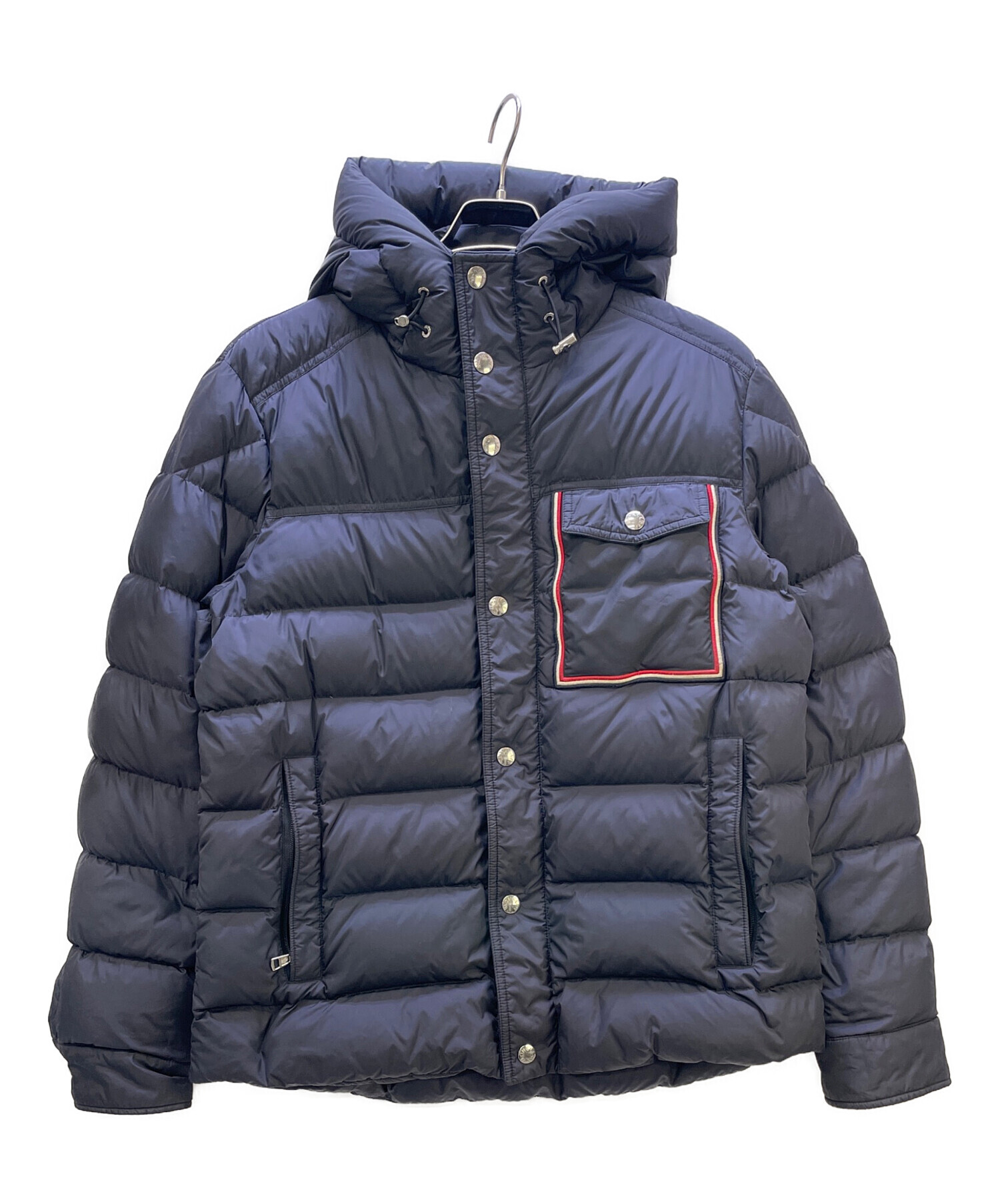 値下げ中！美品！モンクレール　フード付きダウンジャケット ネイビー/レッド 中古・古着通販】MONCLER (モンクレール) フーデッド ダウンジャケット