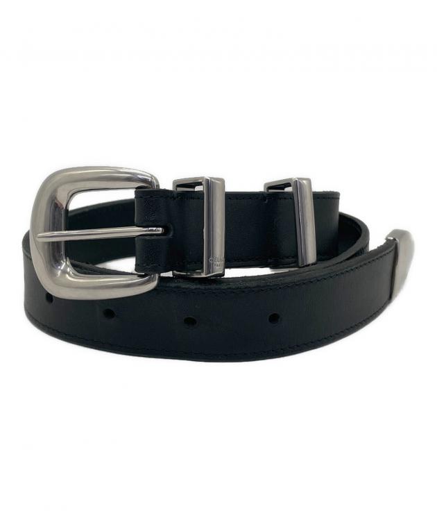 CELINE ブラックレザー ベルト 75 中古・古着通販】CELINE (セリーヌ) レザーベルト ブラック サイズ:75