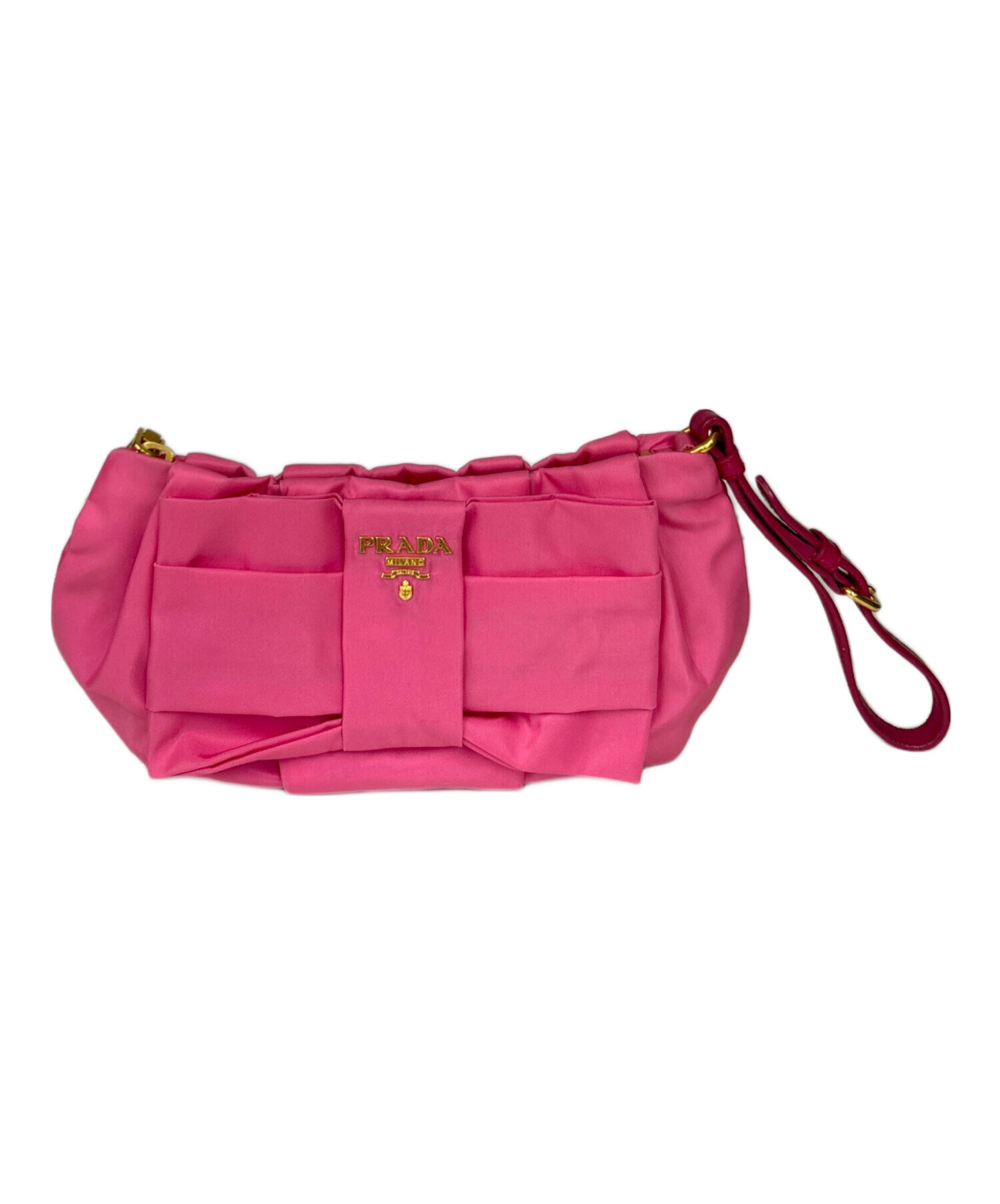 PRADA ナイロン リボン ポーチ 小物入れ ピンク 中古・古着通販】PRADA (プラダ) ナイロンポーチ ロゴリボン ピンク
