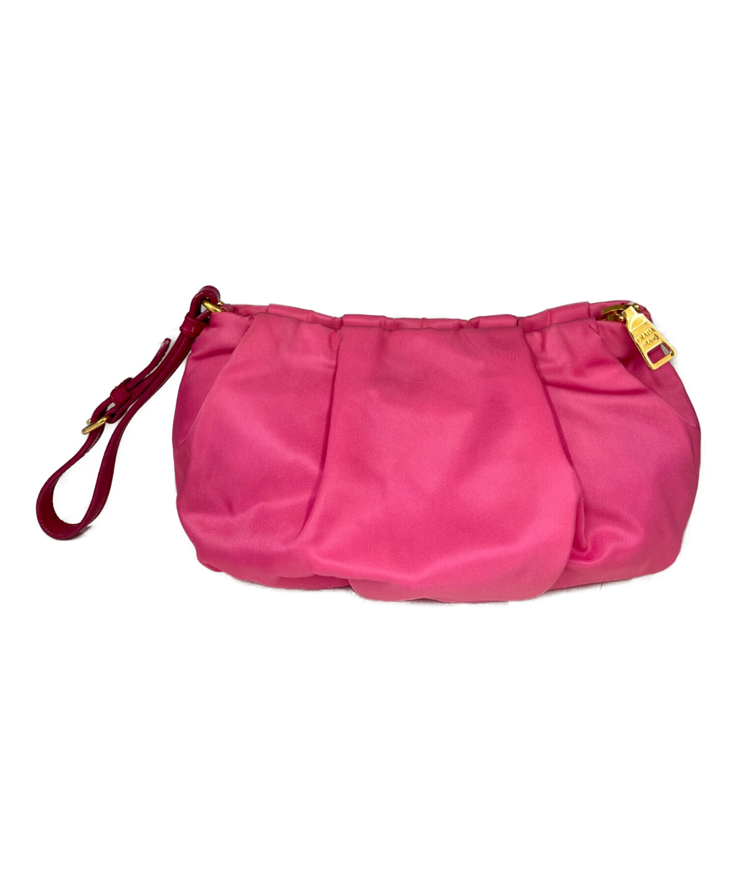 PRADA ピンクナイロンポーチ 中古・古着通販】PRADA (プラダ) ナイロンポーチ ロゴリボン ピンク