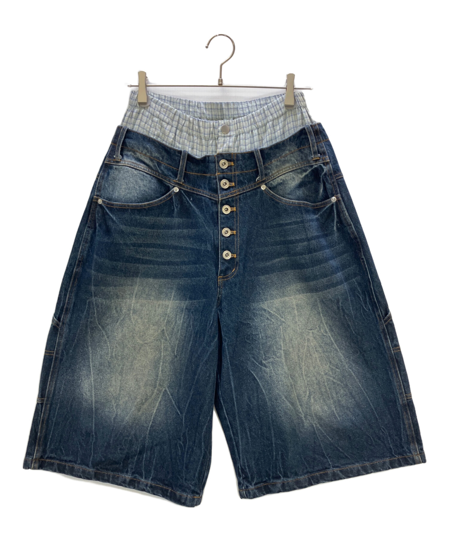 【Ballsy Brothers】 デニムショーツ チェックパンツ レイヤード 中古・古着通販】Ballsy.Brothers (ボールジーブラザーズ) ハーフ