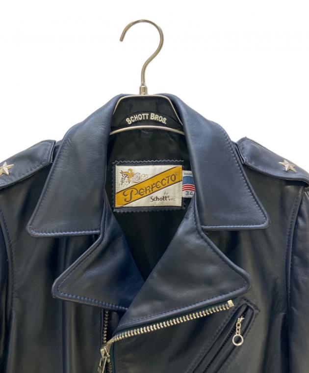 Schott ストライプ入りライダースジャケット(ブルー) 中古・古着通販】Schott (ショット) ワンスターダブルライダース