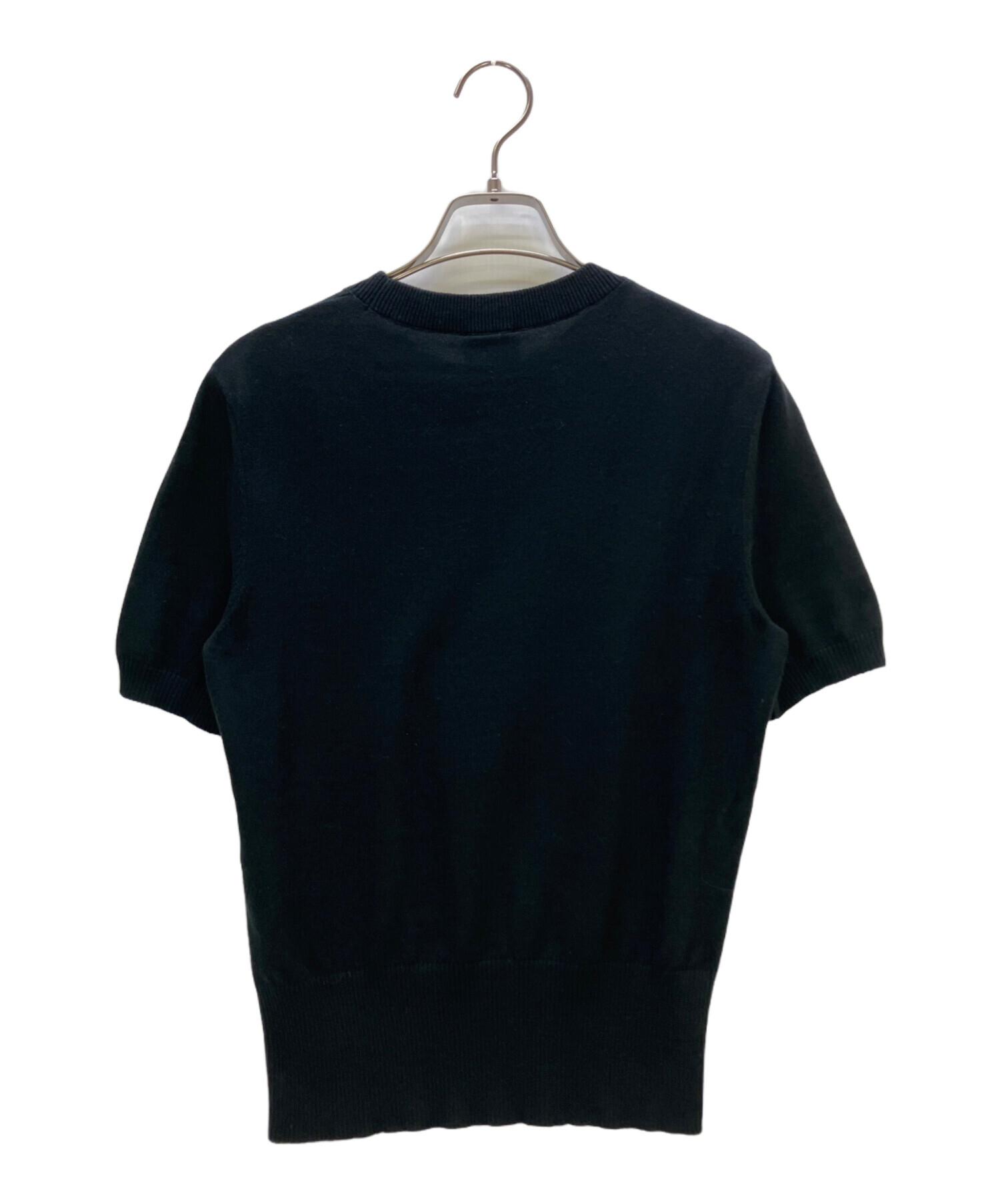 中古・古着通販】patou (パトゥ) ロゴジャガード半袖ニット ブラック