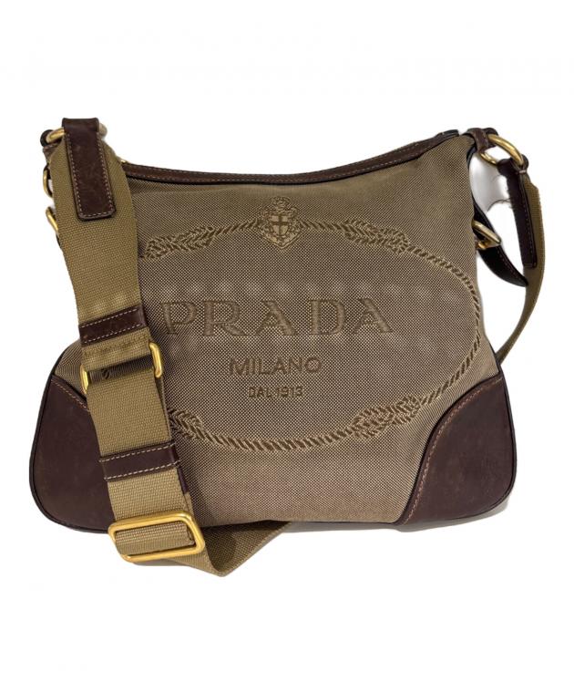 PRADA プラダ ショルダーバッグ デカロゴ ジャガード 白タグ ブラウン 中古・古着通販】PRADA (プラダ) ロゴジャガード ショルダーバッグ