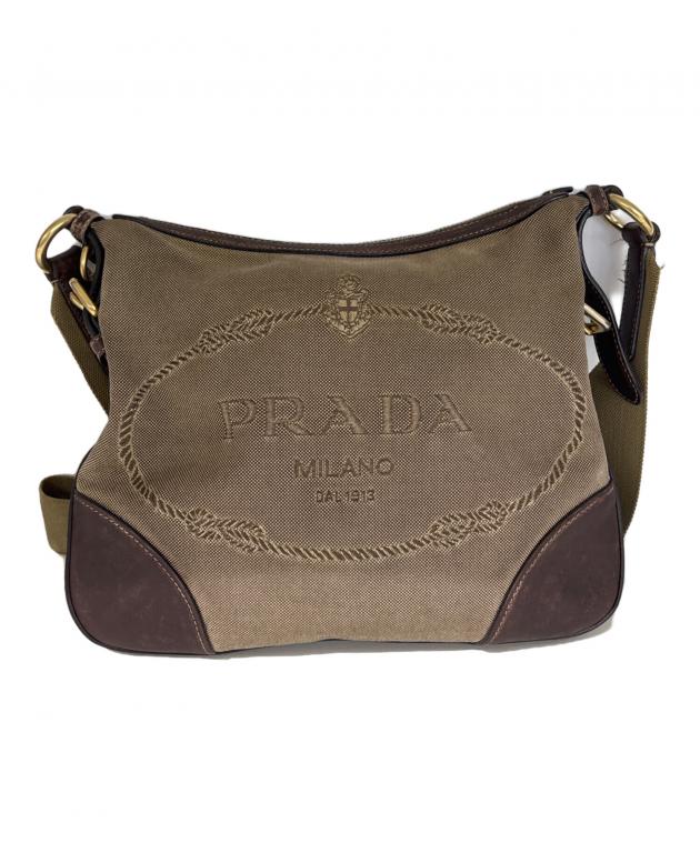 PRADA プラダ ショルダーバッグ デカロゴ ジャガード 白タグ ブラウン 中古・古着通販】PRADA (プラダ) ロゴジャガード ショルダーバッグ
