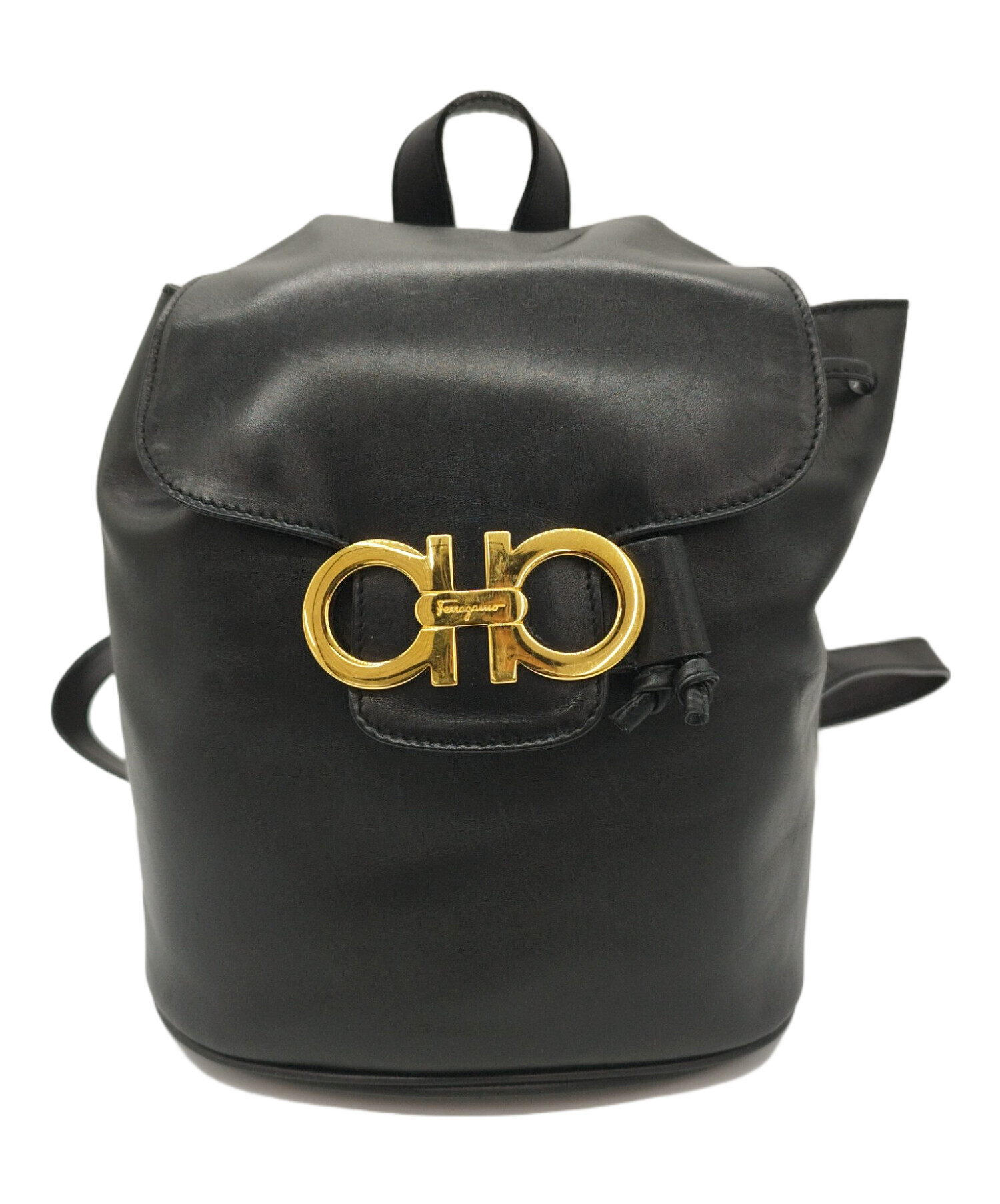 美品 サルバトーレフェラガモ ヴァラ金具 リュック　リザード型押し ブラック 中古・古着通販】Salvatore Ferragamo (サルヴァトーレ フェラガモ