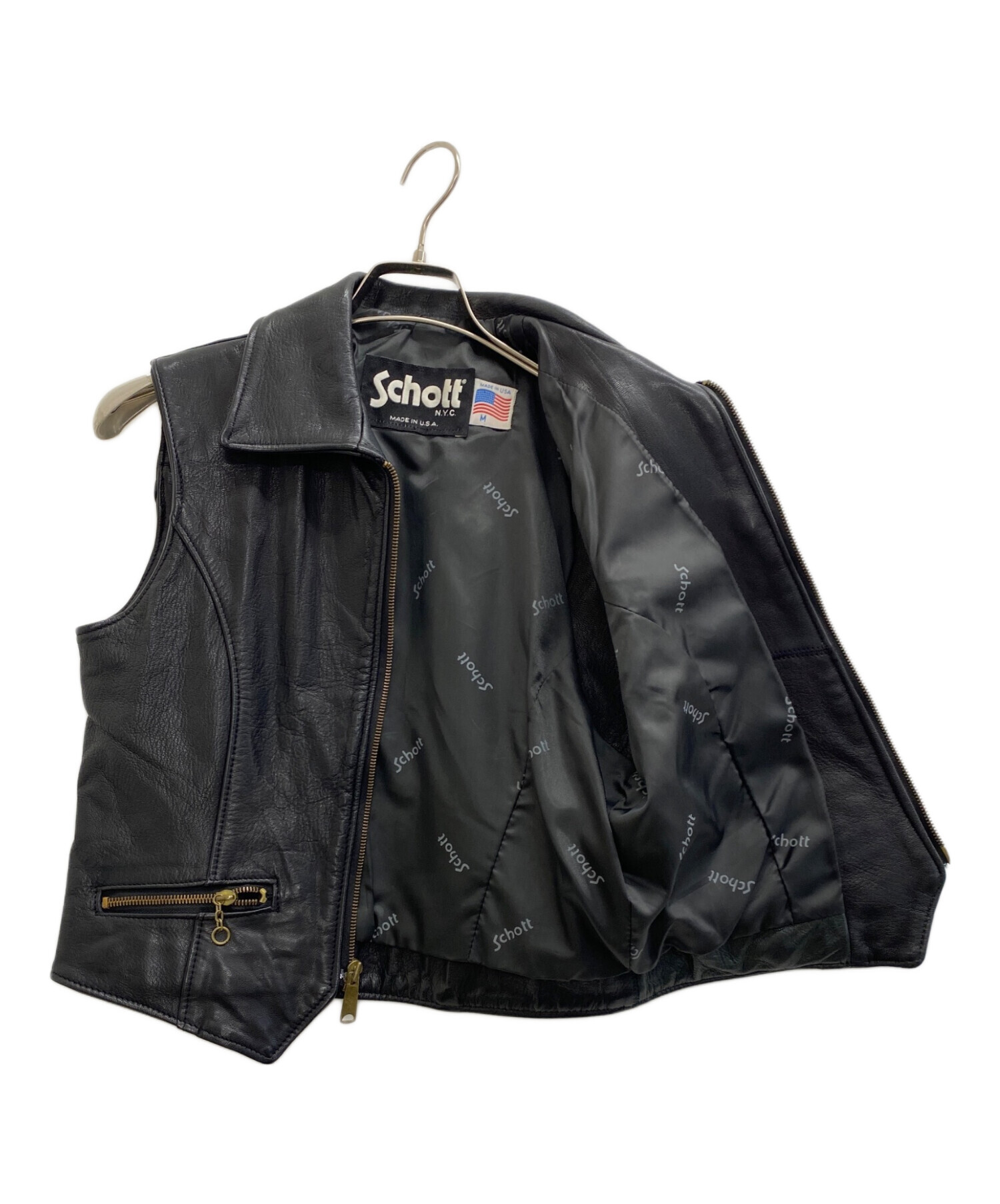 Schott レザー ベスト Mサイズ 黒 アメリカ製 古着 中古・古着通販】Schott (ショット) レザーベスト ブラック サイズ:M