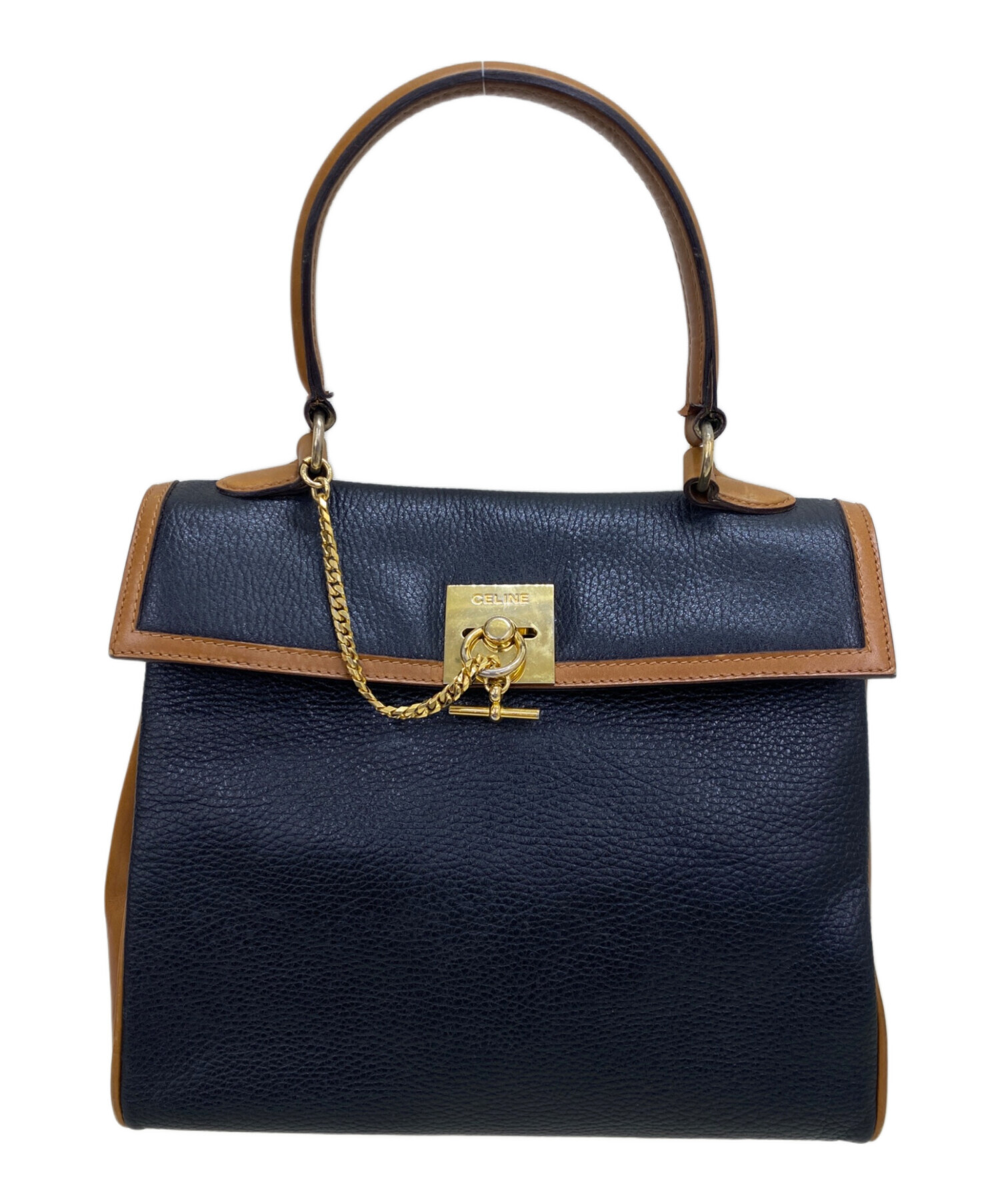 中古・古着通販】CELINE (セリーヌ) ハンドバッグ ブラック×ブラウン 