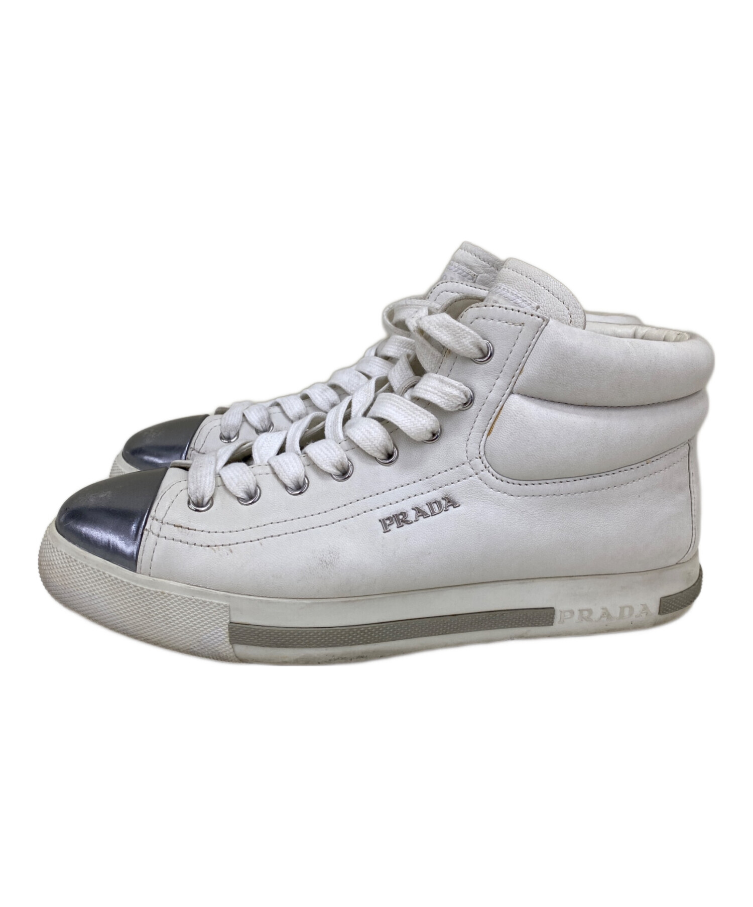 中古・古着通販】PRADA (プラダ) ハイカットスニーカー アイボリー
