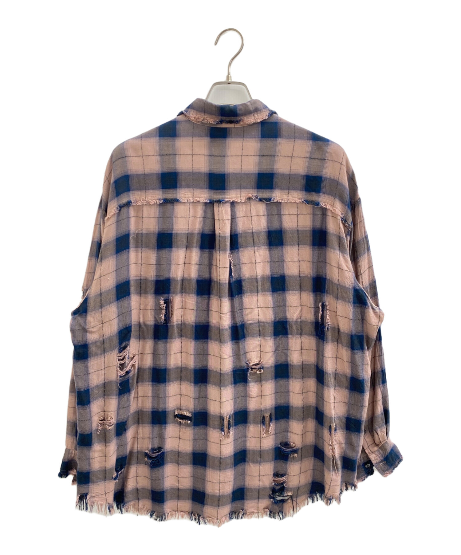 中古・古着通販】HARE (ハレ) ダメージチェックシャツ ピンク×ブルー
