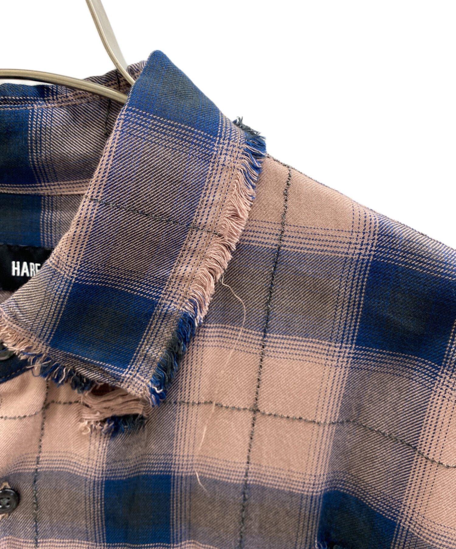 中古・古着通販】HARE (ハレ) ダメージチェックシャツ ピンク×ブルー