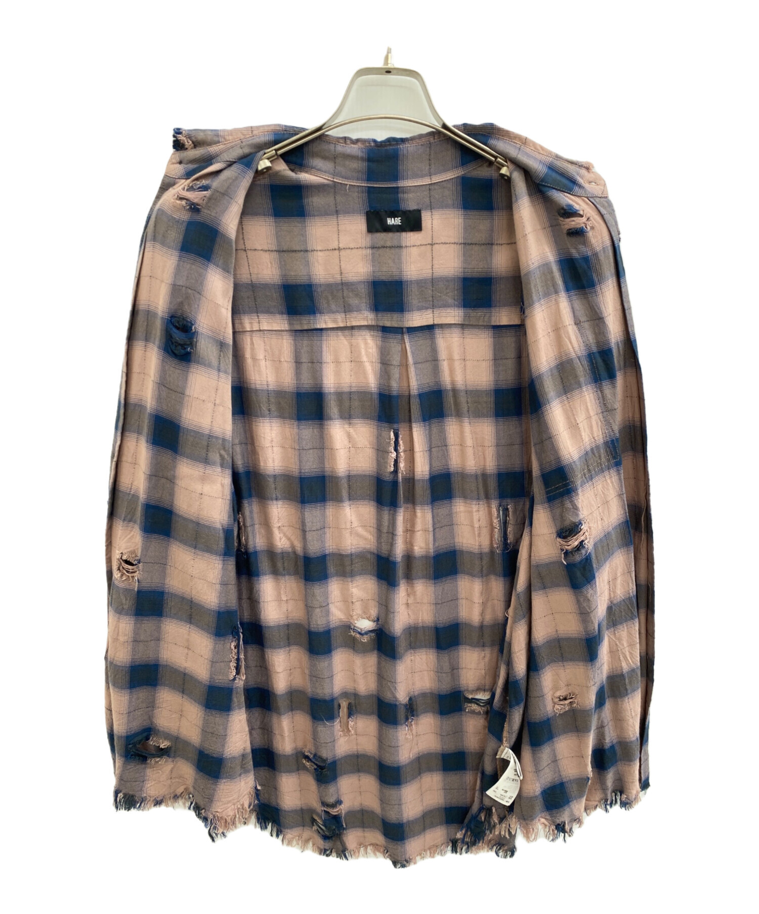 中古・古着通販】HARE (ハレ) ダメージチェックシャツ ピンク