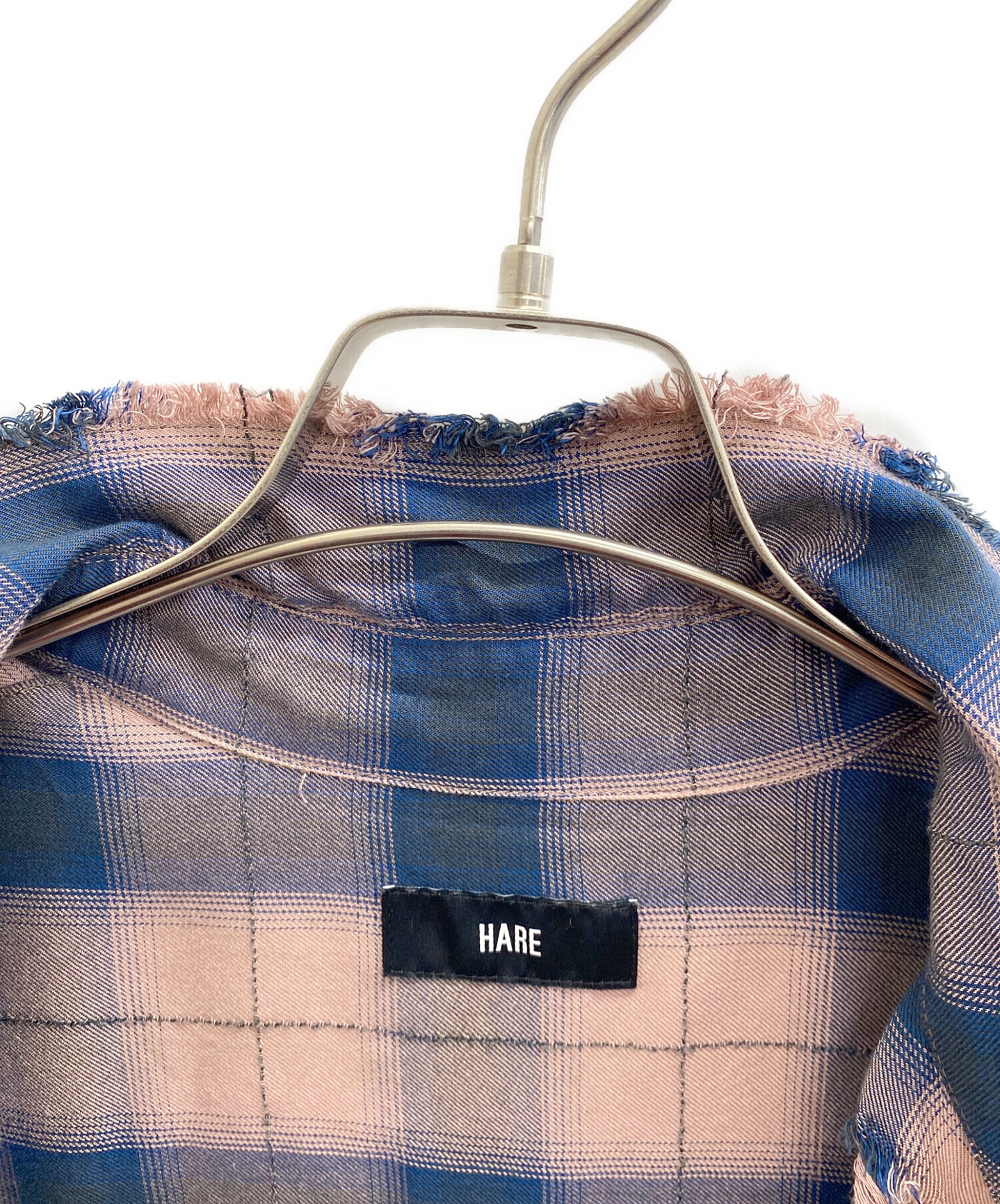 中古・古着通販】HARE (ハレ) ダメージチェックシャツ ピンク×ブルー