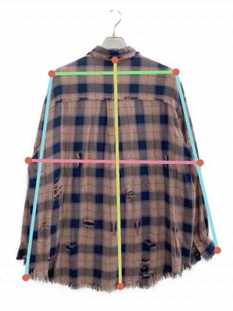 中古・古着通販】HARE (ハレ) ダメージチェックシャツ ピンク×ブルー