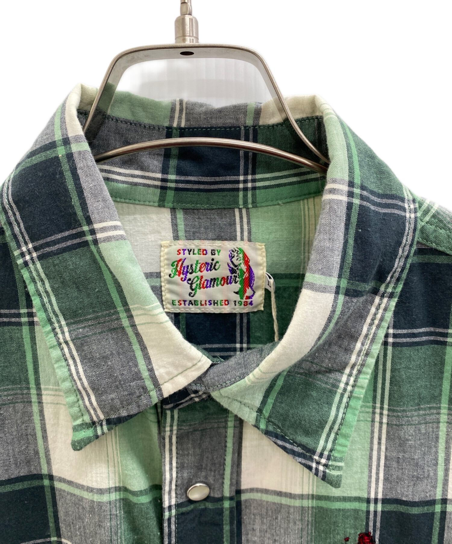 【希少XL】HYSTERIC GLAMOUR 長袖シャツ 刺繍 グリーン 中古・古着通販】Hysteric Glamour (ヒステリックグラマー) 長袖シャツ