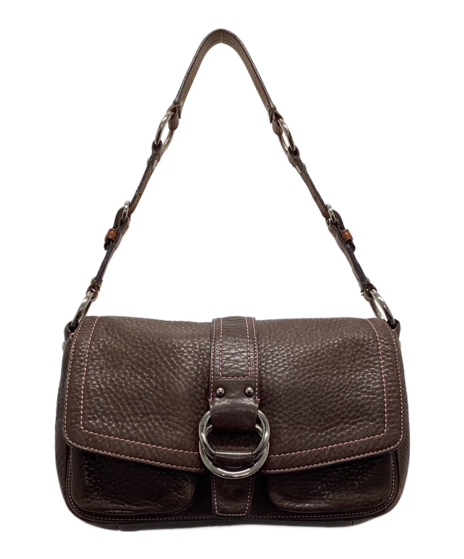 未使用 COACH フルグレインレザー ワンショルダーバッグ ダークブラウン 中古・古着通販】COACH (コーチ) ワンショルダーバッグ ブラウン