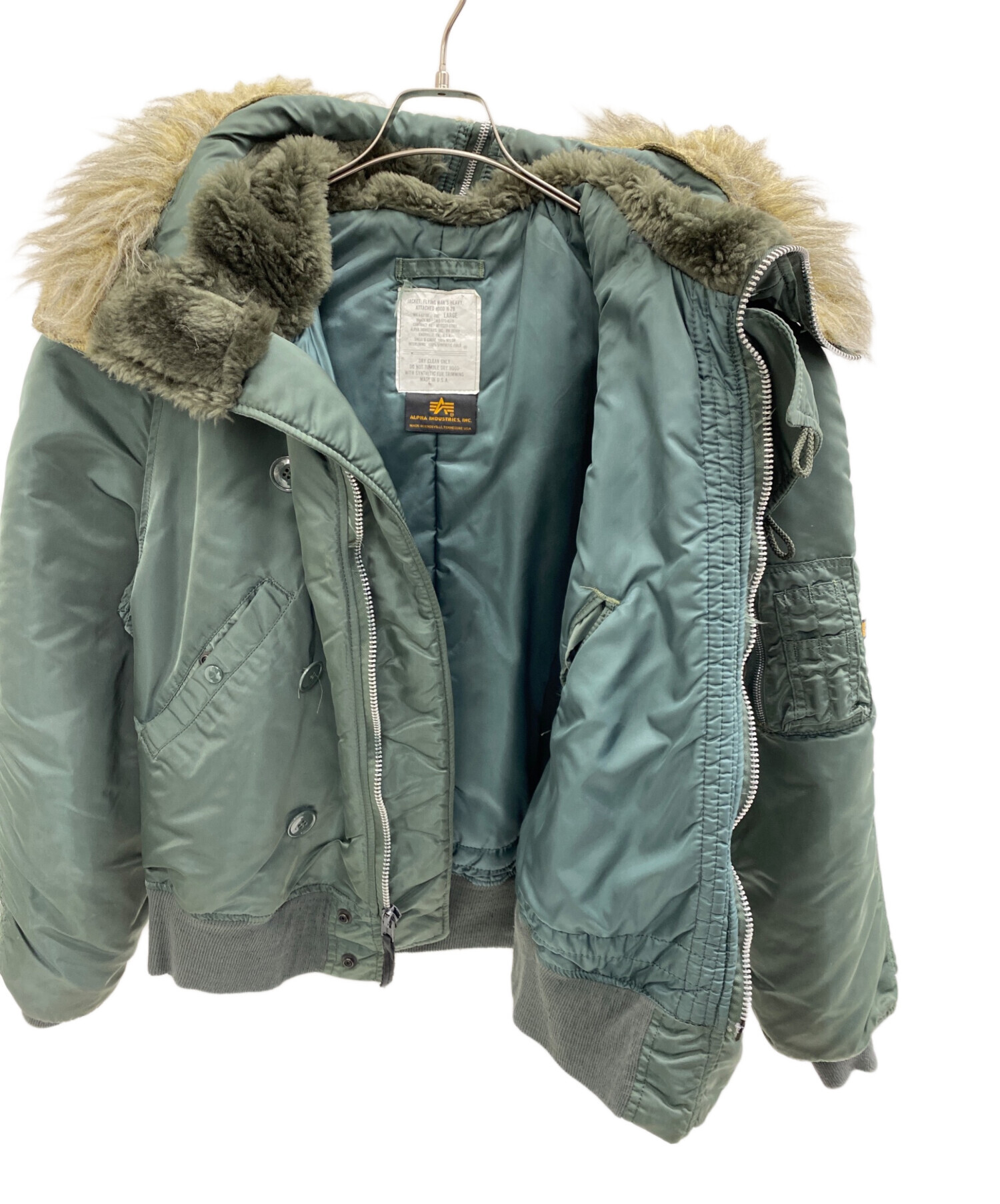 美品 アルファインダストリーズ N-2B 短丈 カーキ Y2K XL ALPHA INDUSTRIES N-2B Y2K 短丈 USA製 カーキ M Alpha 80s n2b XL ファー