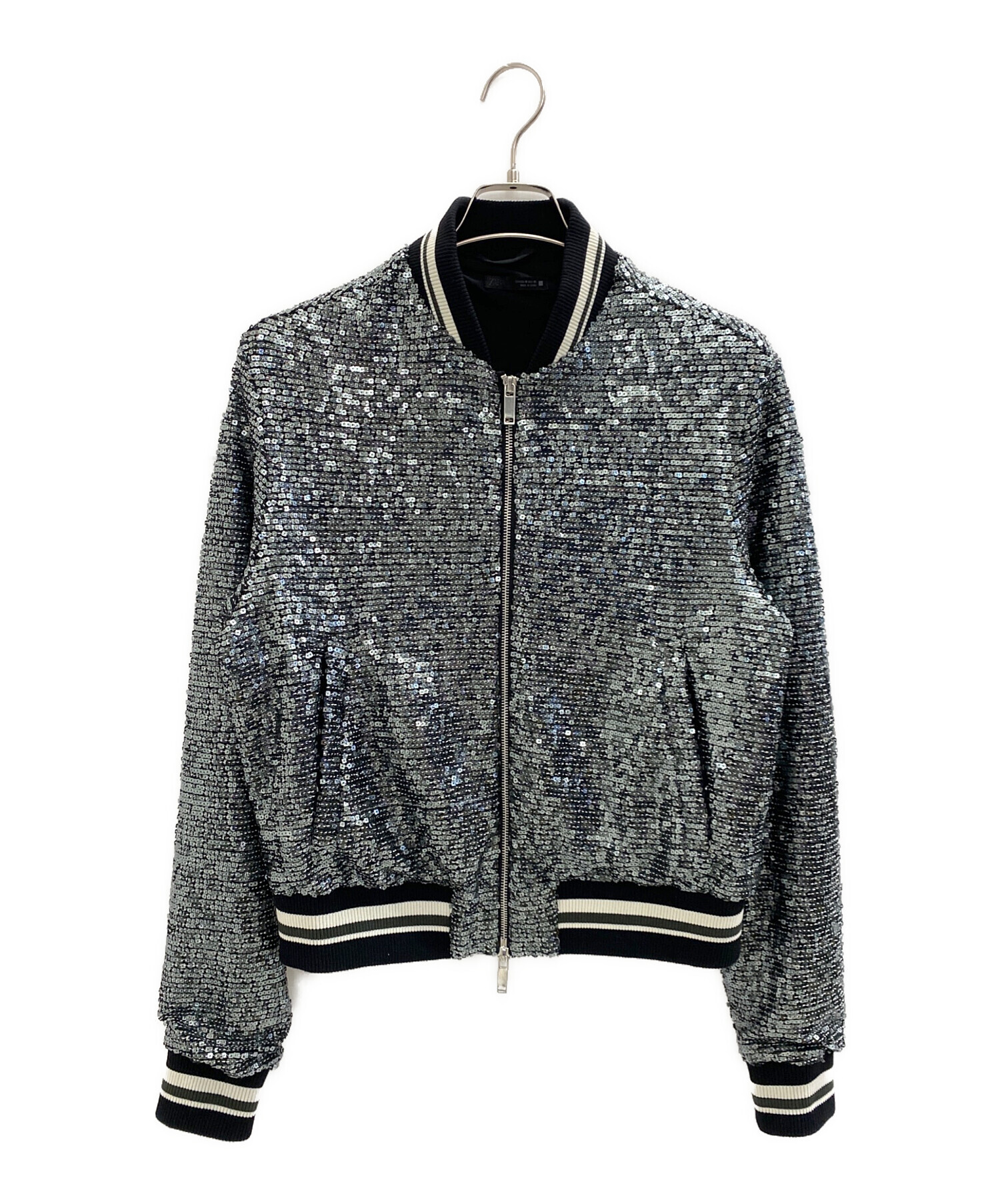 中古・古着通販】ZARA (ザラ) ブルゾン ブラック×シルバー サイズ:L 