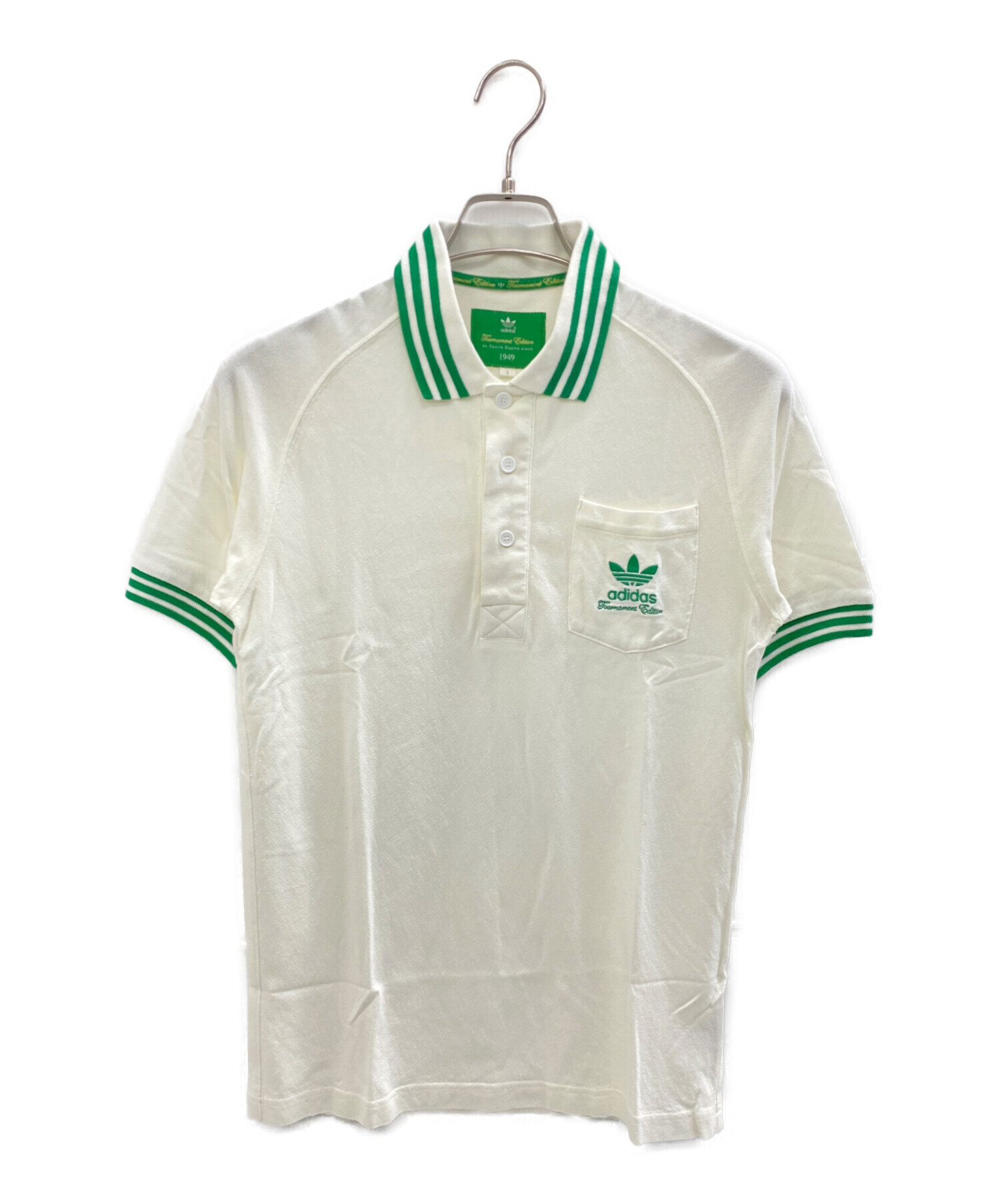 レア adidas 80sデサント製 ヴィンテージテニスポロ ホワイト×グリーン 中古・古着通販】adidas (アディダス) TOURNAMENT EDITION 1949