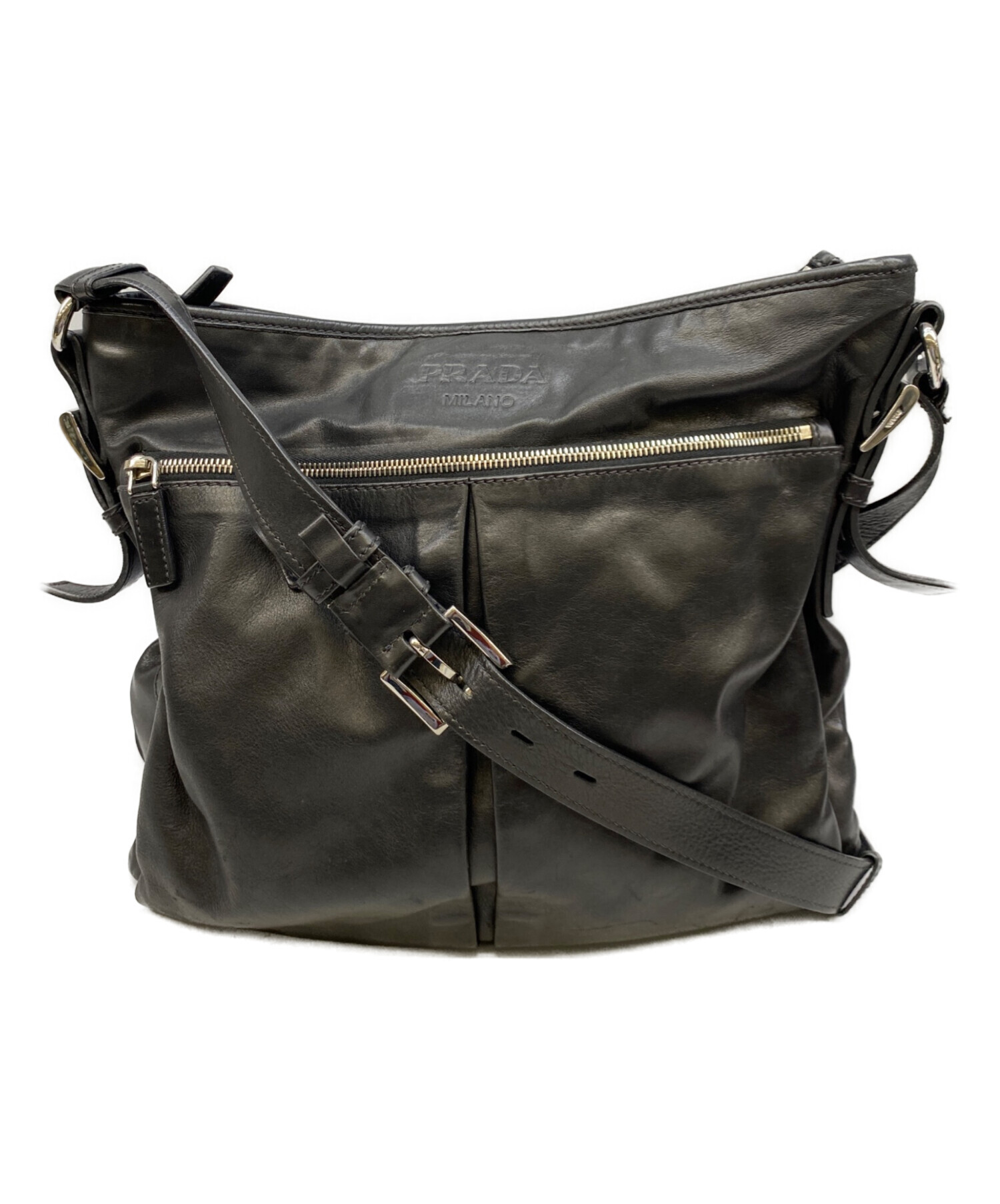 【美品】PRADA Leather ショルダーバッグ 中古・古着通販】PRADA (プラダ) ショルダーバッグ ブラック｜ブランド
