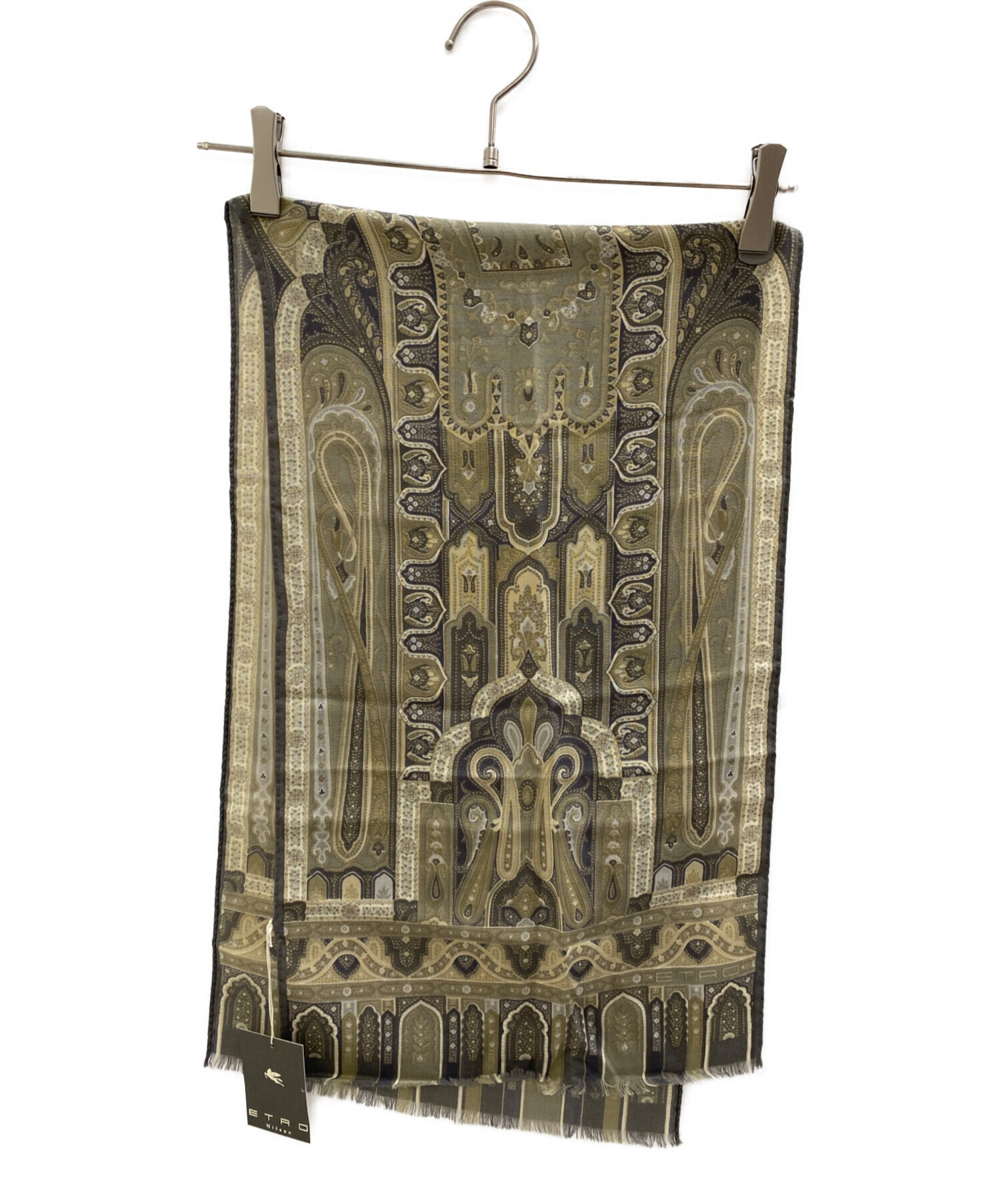 【新品・タグ付き】 ETRO ストール ショッパー付き 中古・古着通販】ETRO (エトロ) ストール ベージュ、グレー 未使用品